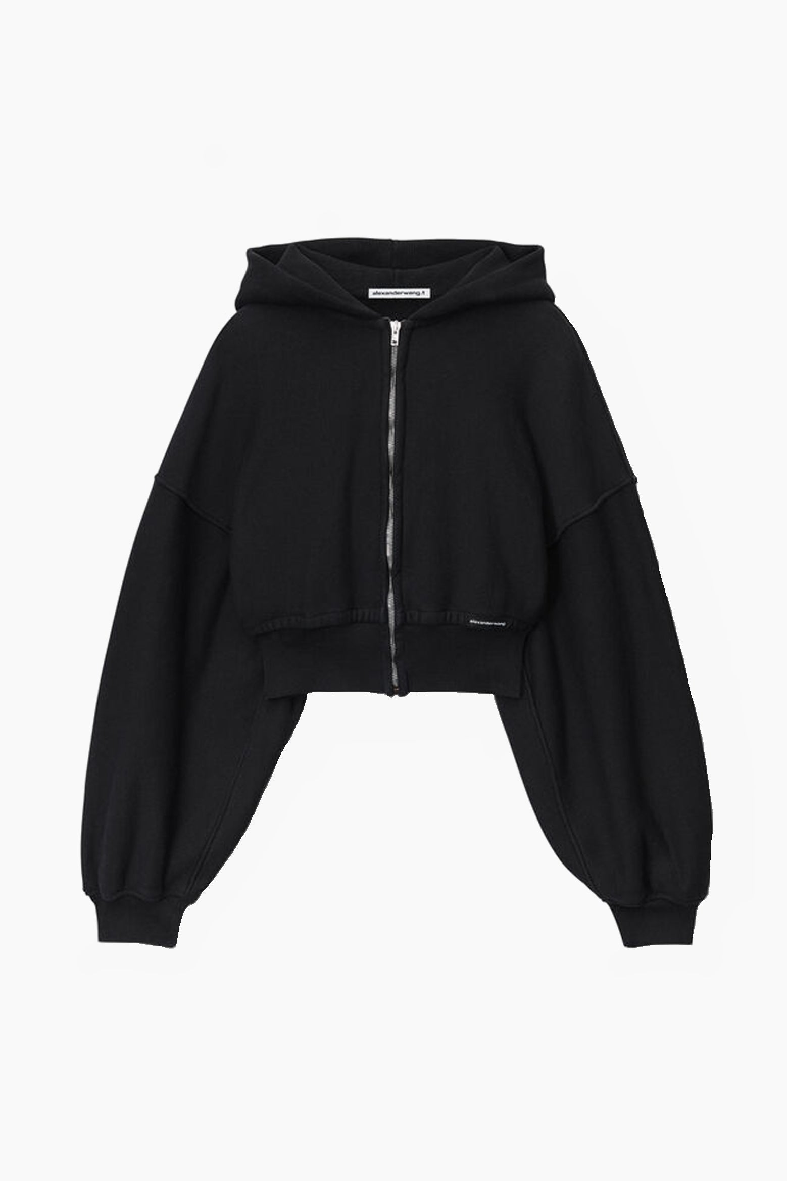 The Alexander Wang Cropped Zip Hoodie With Branded Seam Label in Faded Black available at The New Trend Australia