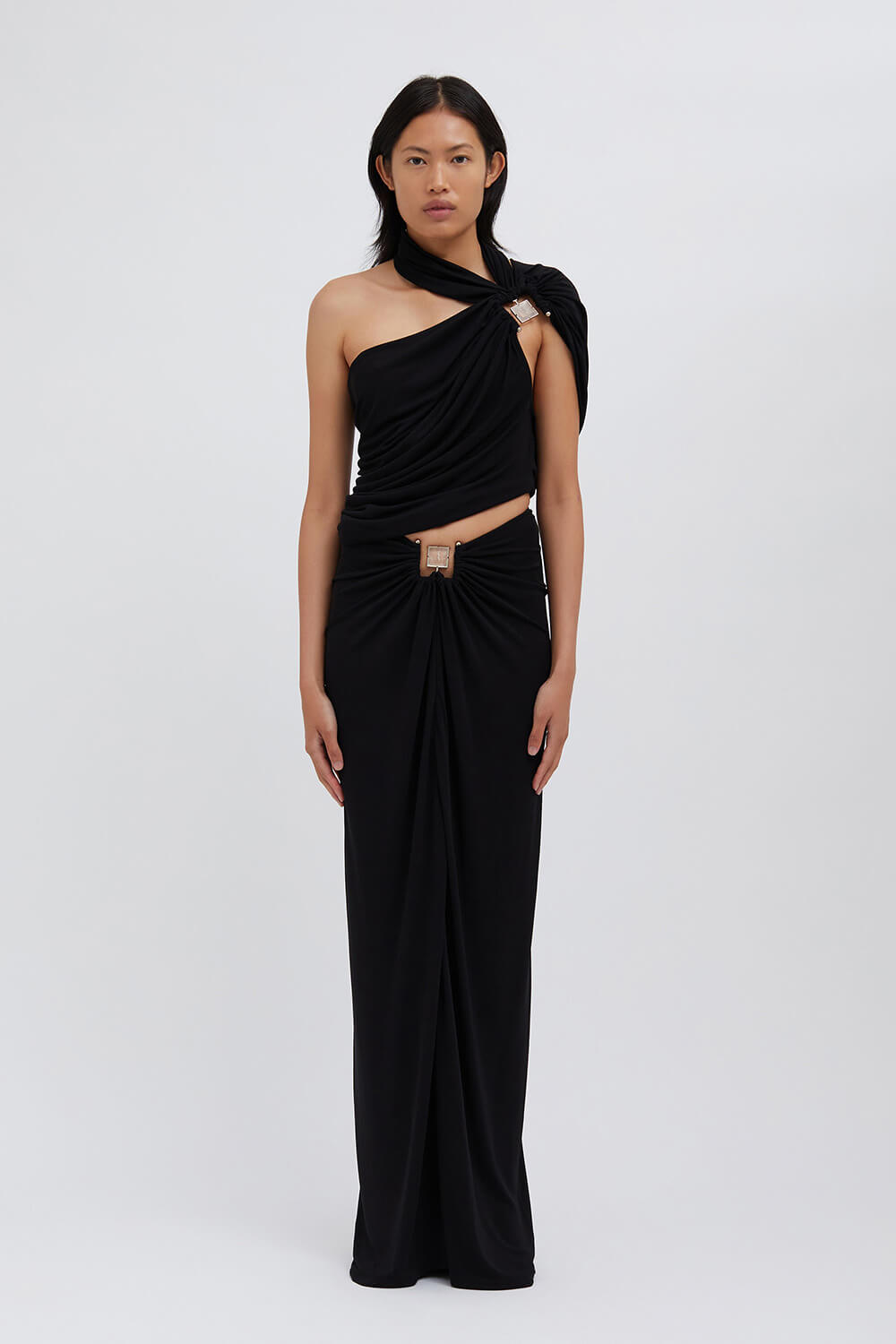 The Christopher Esber Bezel Quartz Halter Top in black is available at The New Trend