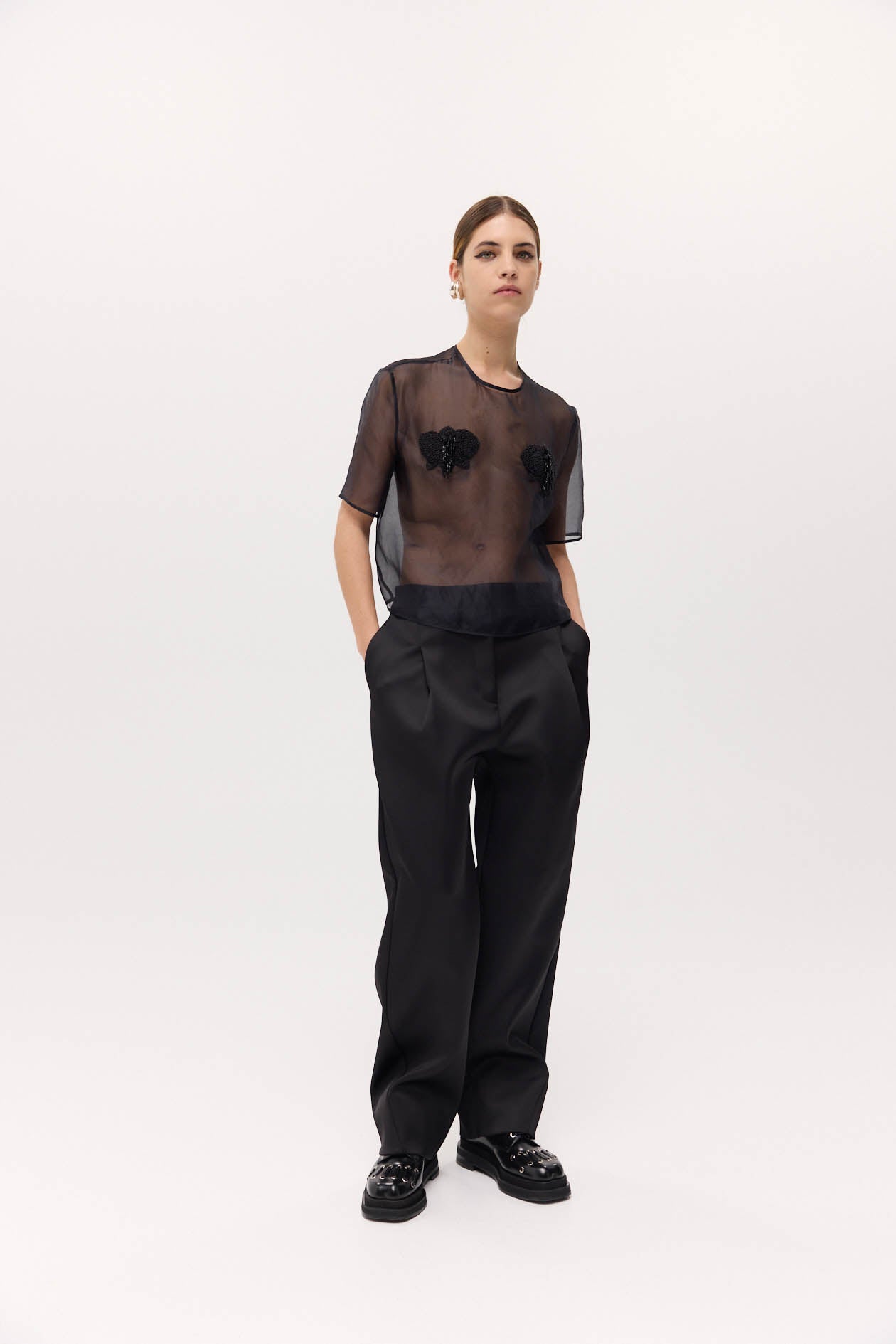 HARRIS TAPPER OPHELIA TEE IN BLACK ORGANZA | THE NEW TREND