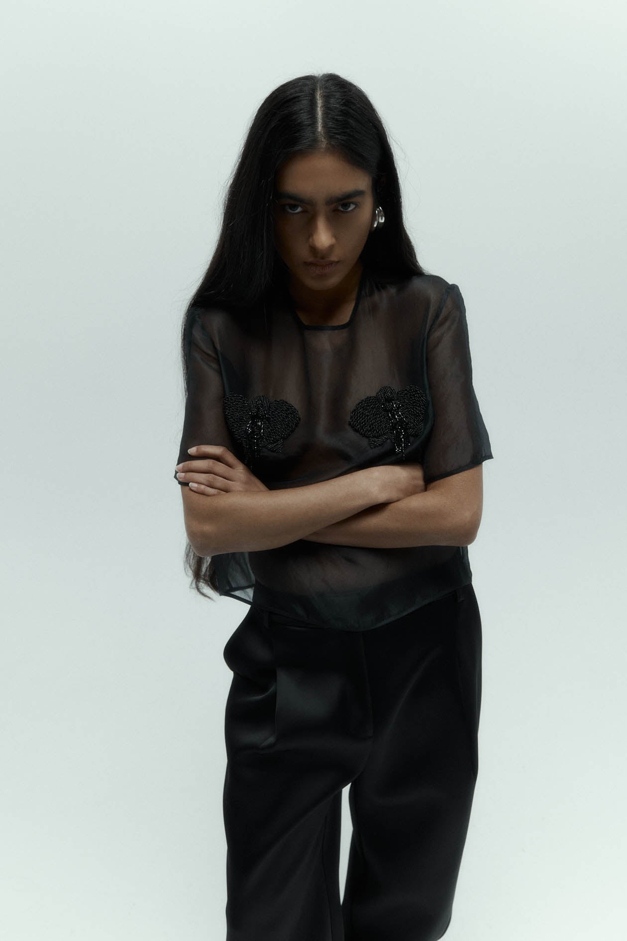 HARRIS TAPPER OPHELIA TEE IN BLACK ORGANZA | THE NEW TREND