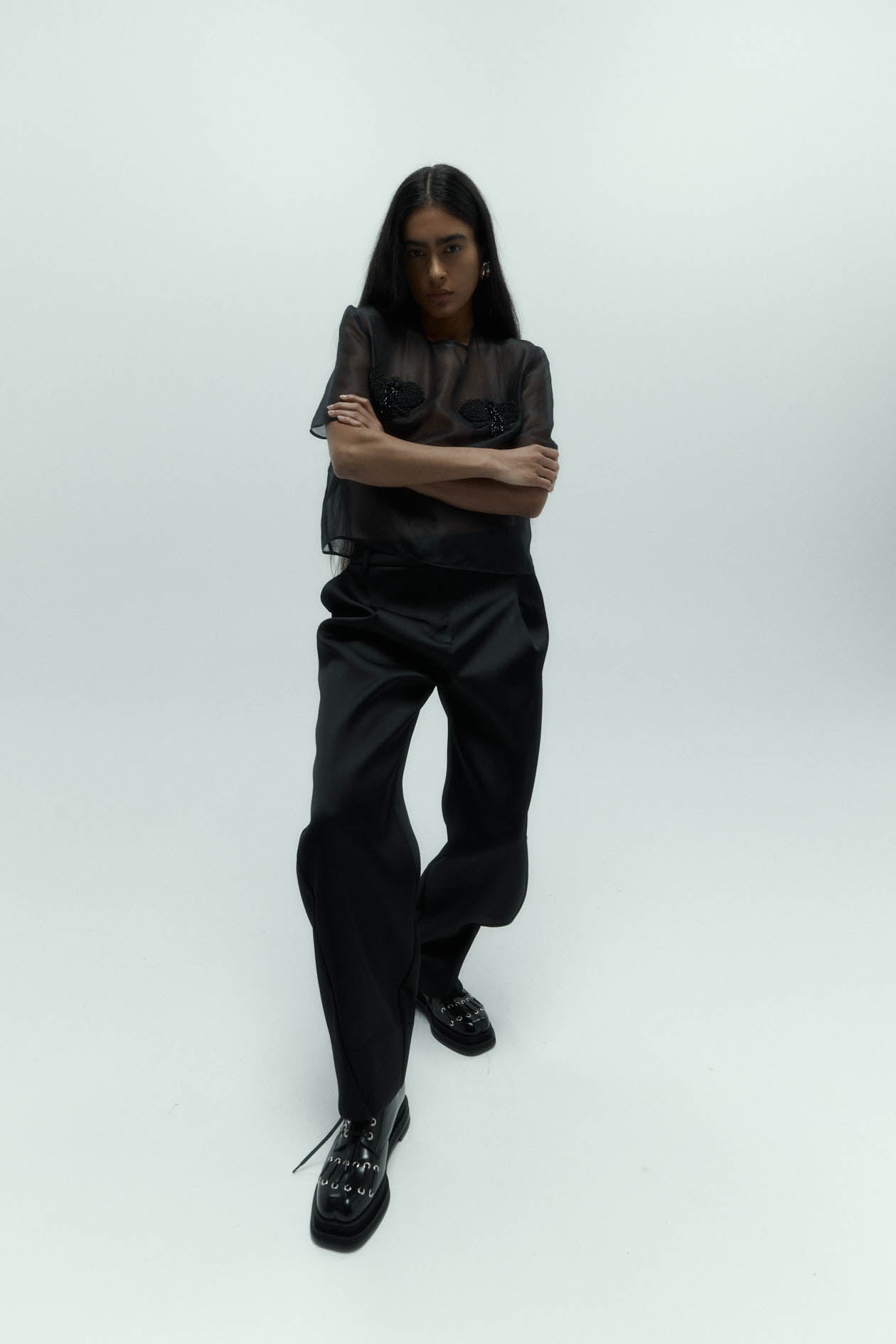 HARRIS TAPPER OPHELIA TEE IN BLACK ORGANZA | THE NEW TREND