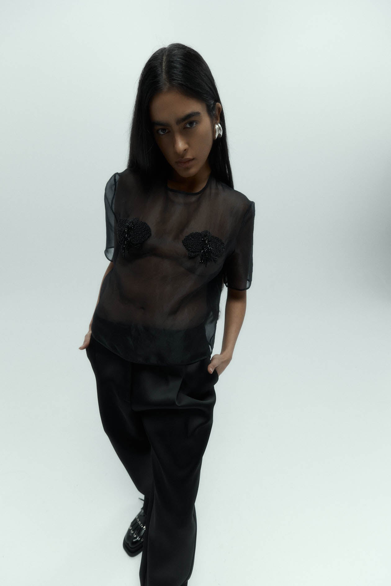 HARRIS TAPPER OPHELIA TEE IN BLACK ORGANZA | THE NEW TREND