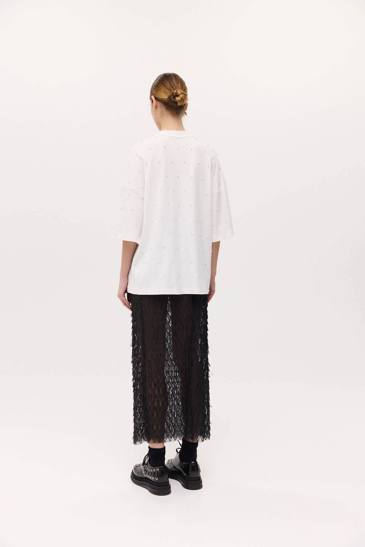 The Beaded Gibson Tee in Pearl by Harris Tapper is available at The New Trend