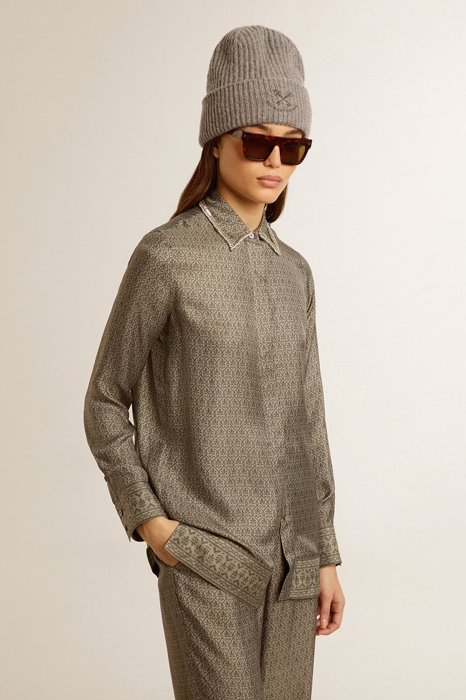 The Golden Goose Journey W's Shirt Pajamas Twill Allover Print W Embroider in Moon Mist available at The New Trend Australia