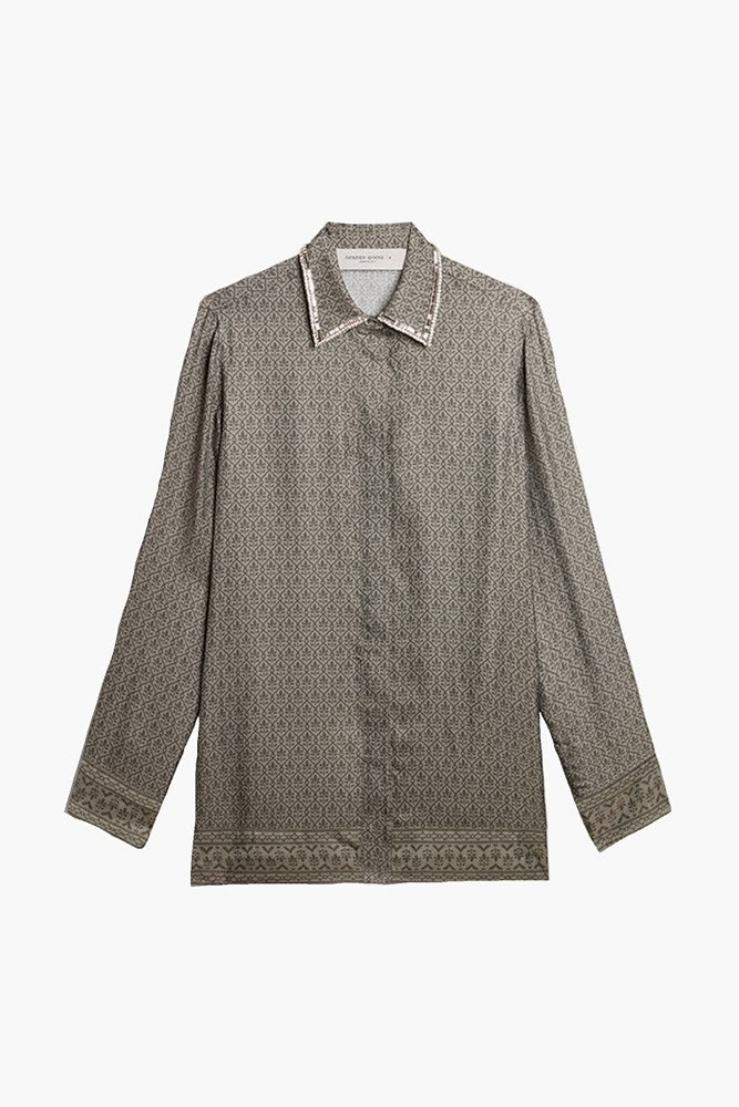 The Golden Goose Journey W's Shirt Pajamas Twill Allover Print W Embroider in Moon Mist available at The New Trend Australia