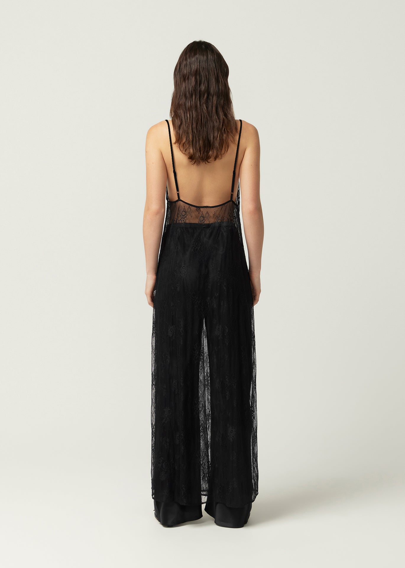 MAISON ESSENTIELE Lace Longline Cami in Lace Black | The New Trend