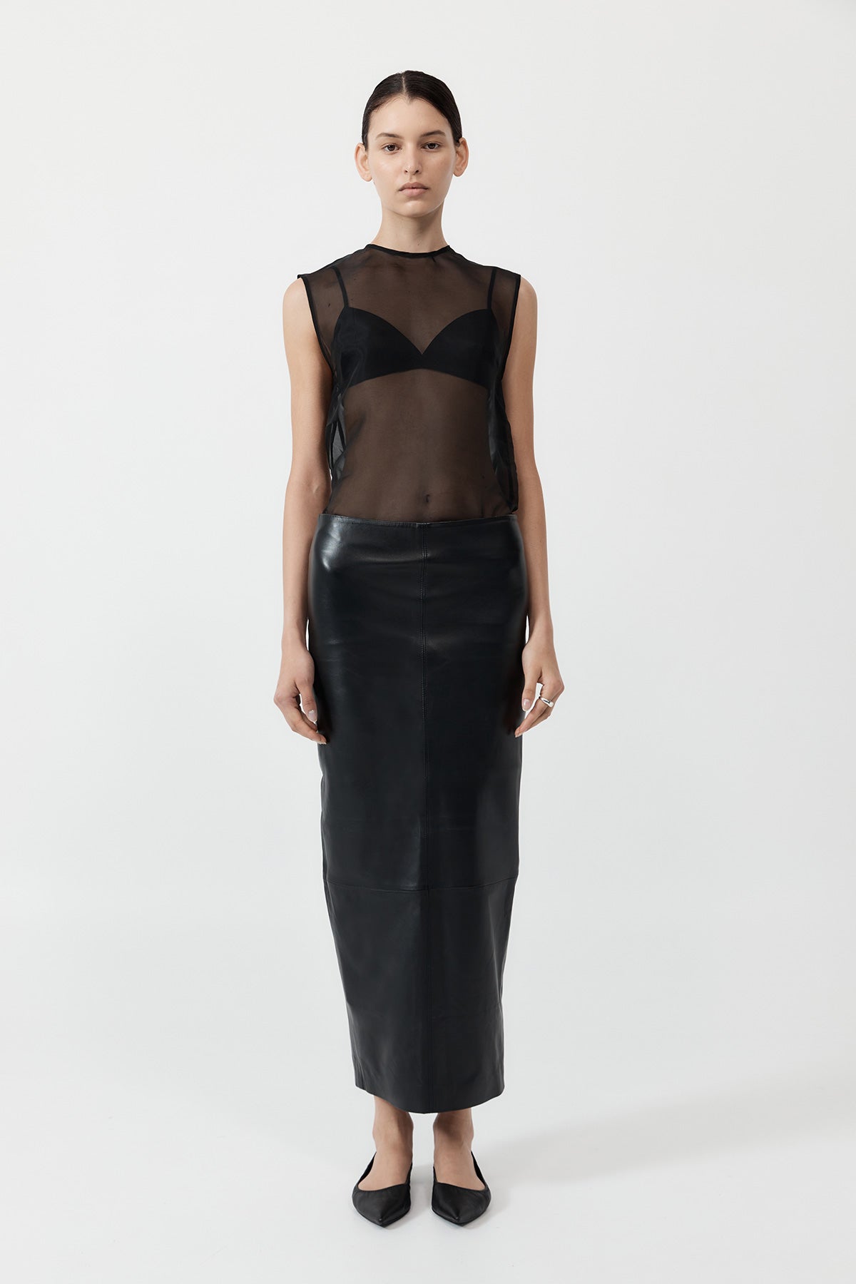 The St Agni Leather Column Skirt in Black available at The New Trend Australia