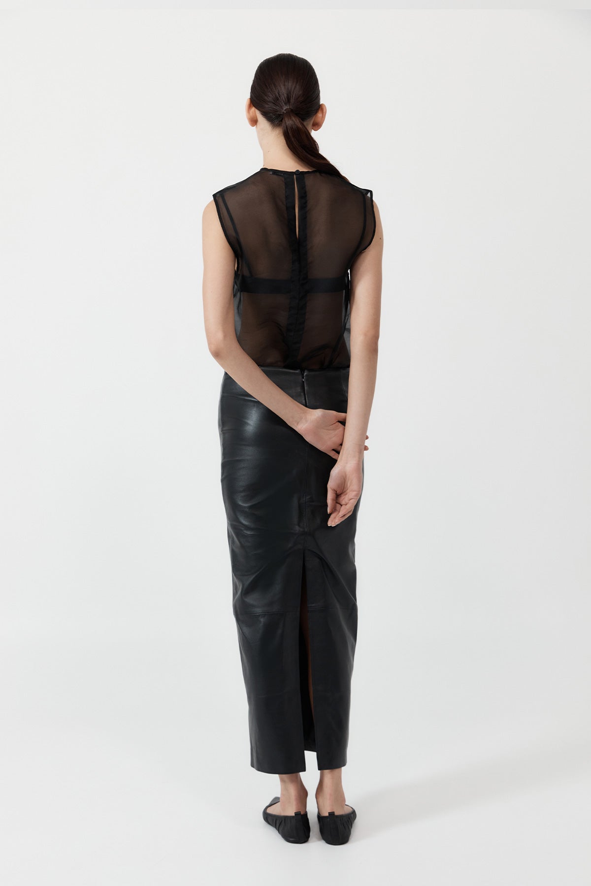 The St Agni Leather Column Skirt in Black available at The New Trend Australia