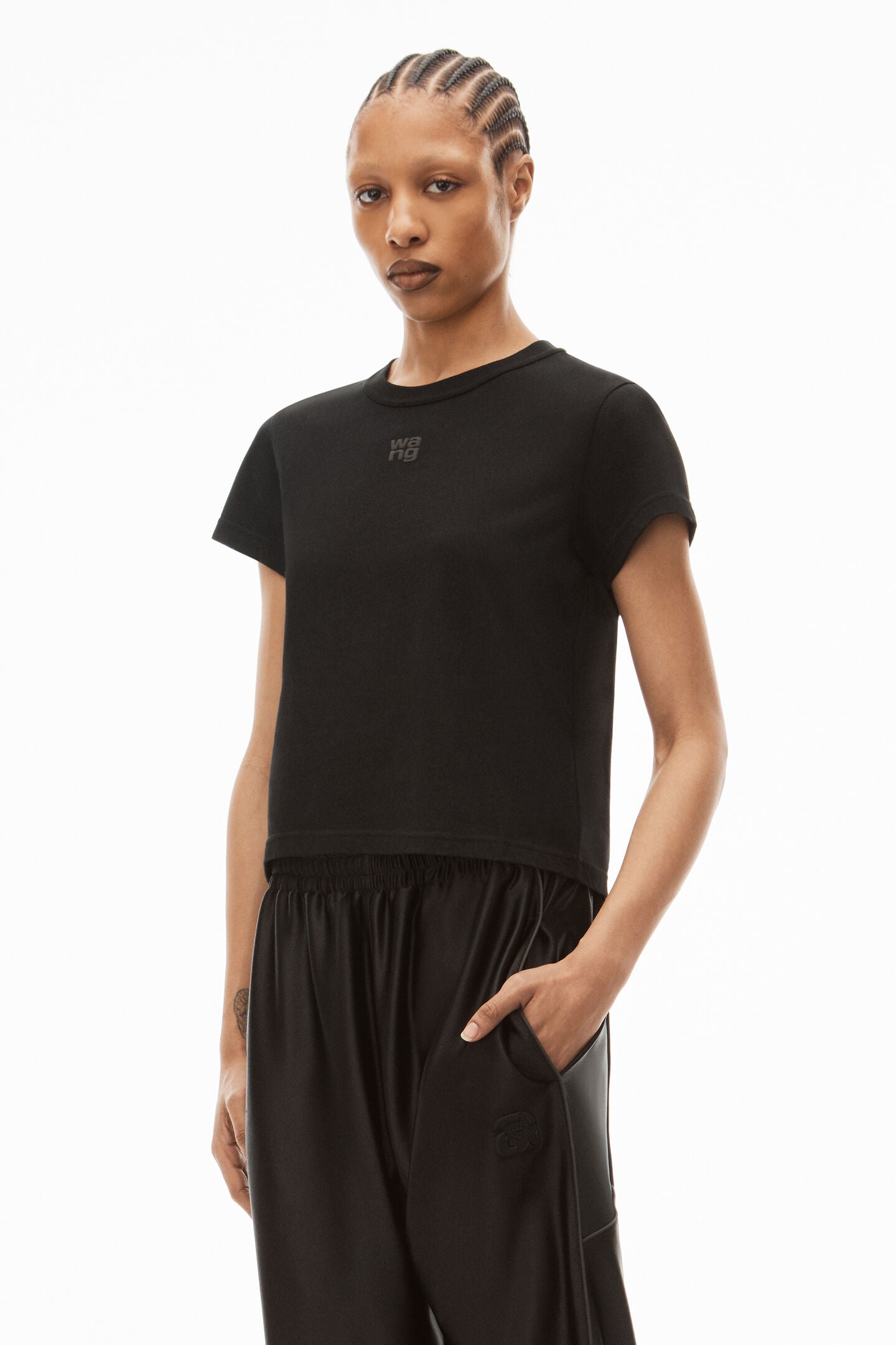 Alexander Wang Essential Jersey Shrunk Tee Logo Bound Neck in Black available at The New Trend Australia.