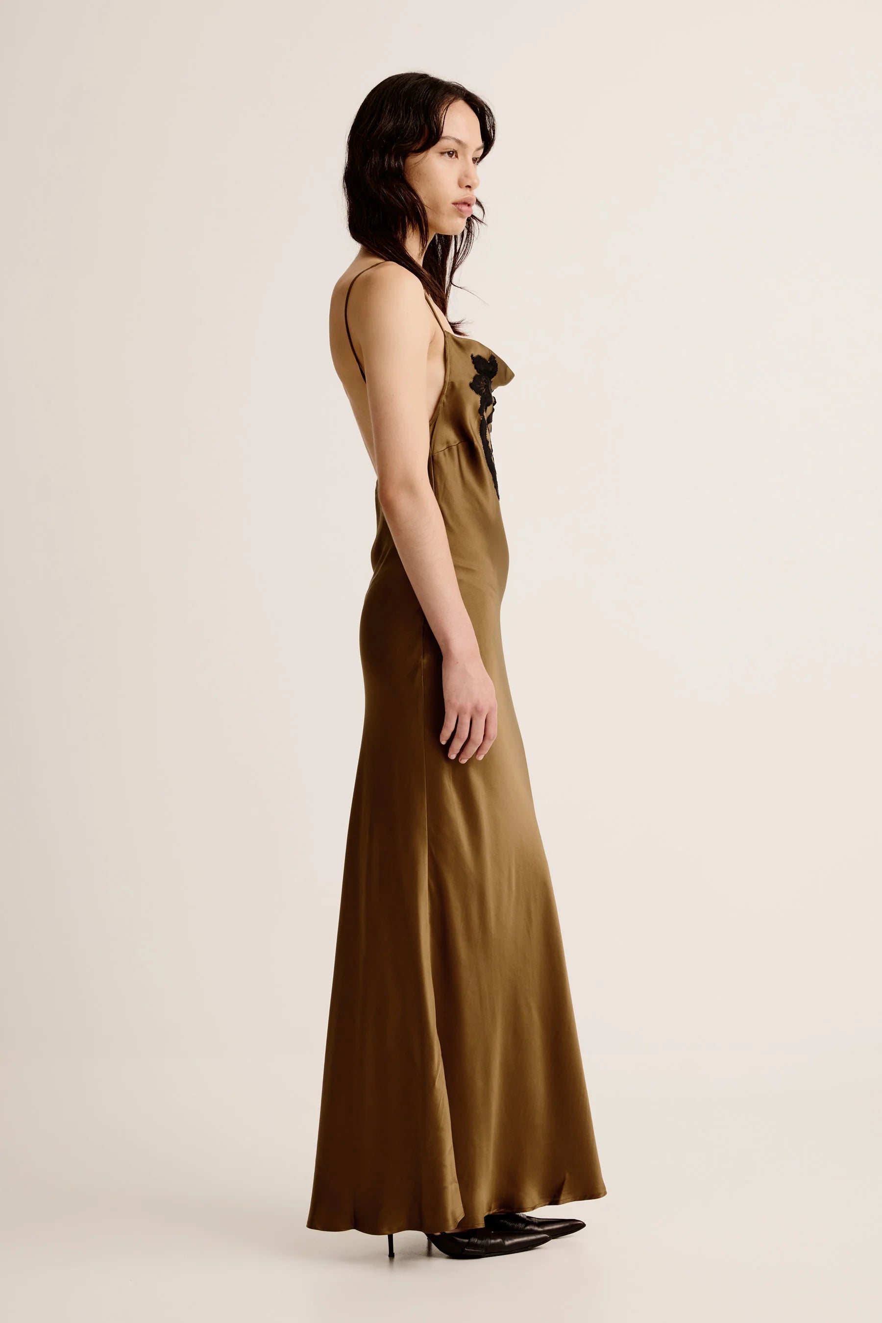 ESSE ROSA COWL DRESS IN DARK KHAKI | THE NEW TREND