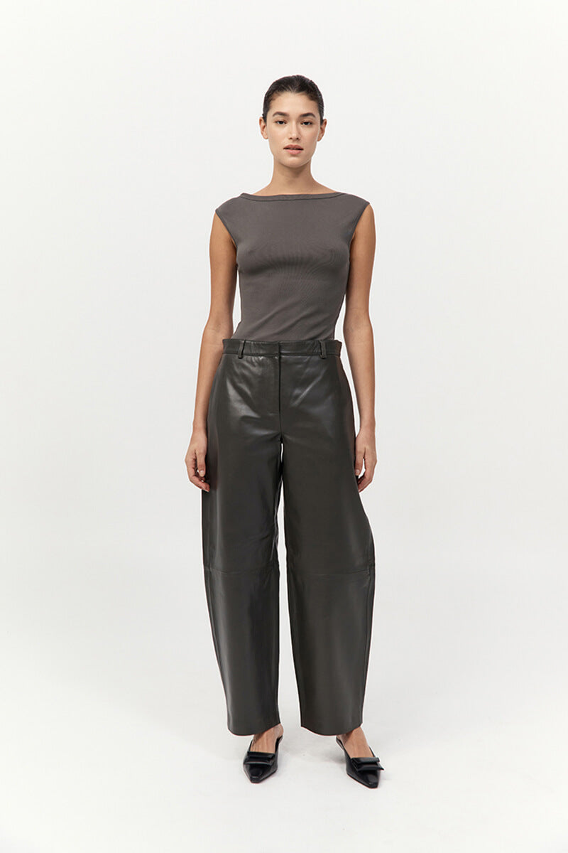 ST. AGNI LEATHER BALLOON PANTS IN KHAKI | THE NEW TREND