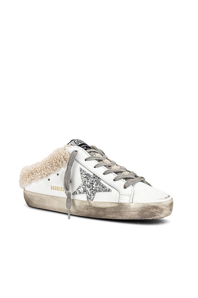 Golden Goose Superstar Sabot Sneakers in White/Silver/Beige from The New Trend