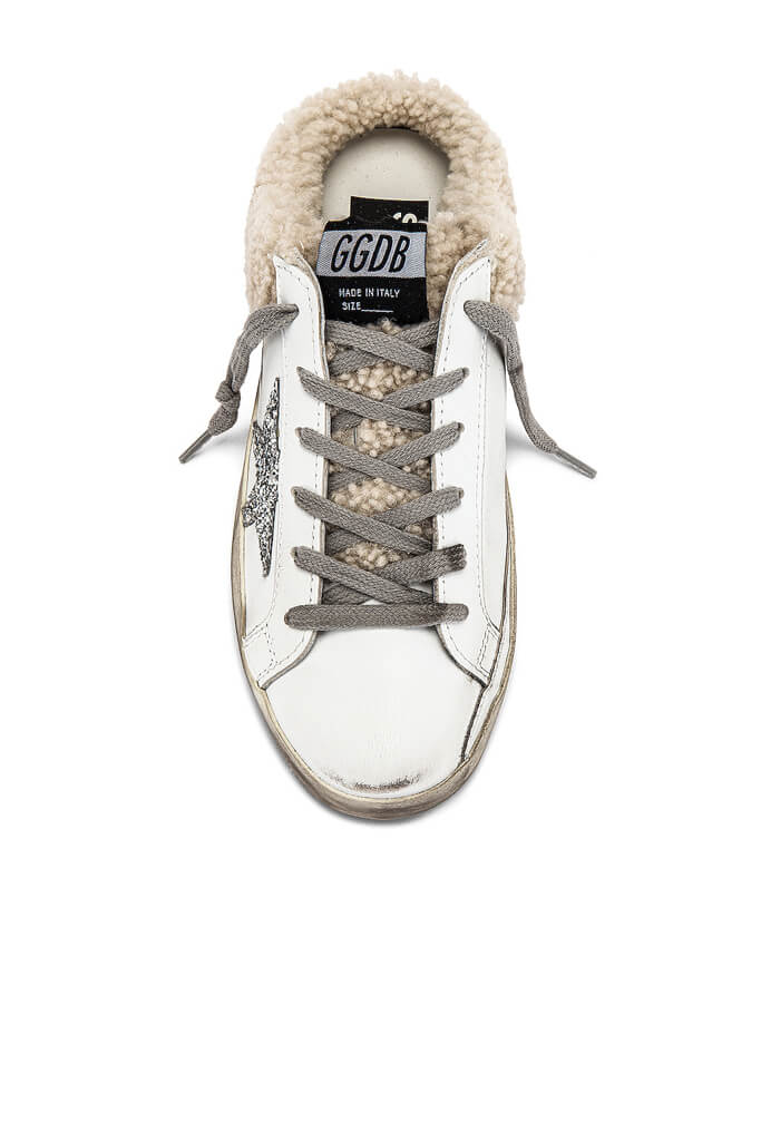 Golden Goose Superstar Sabot Sneakers in White/Silver/Beige from The New Trend