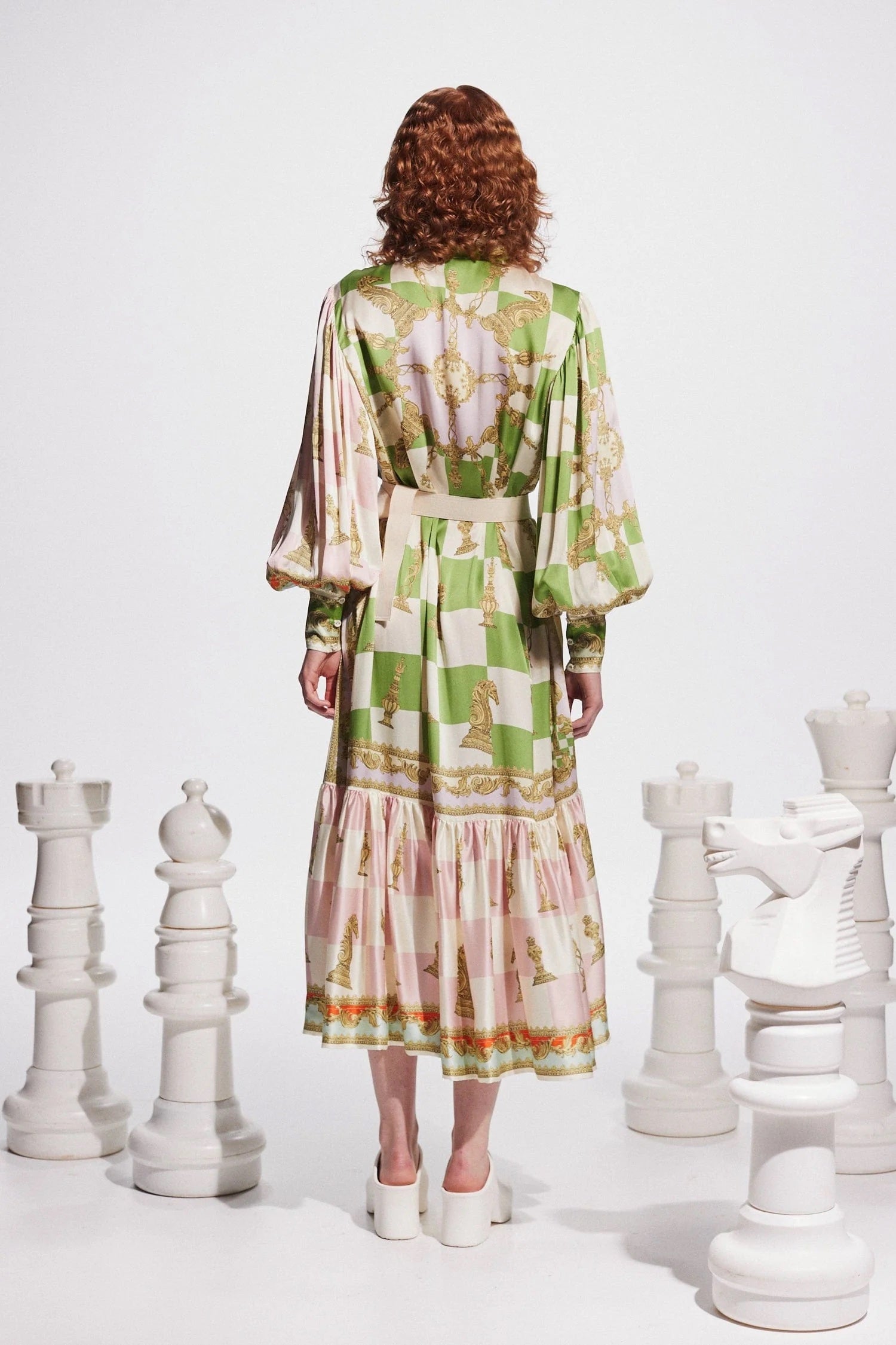 ALÉMAIS Checkmate Silk Shirtdress in Multi | The New Trend