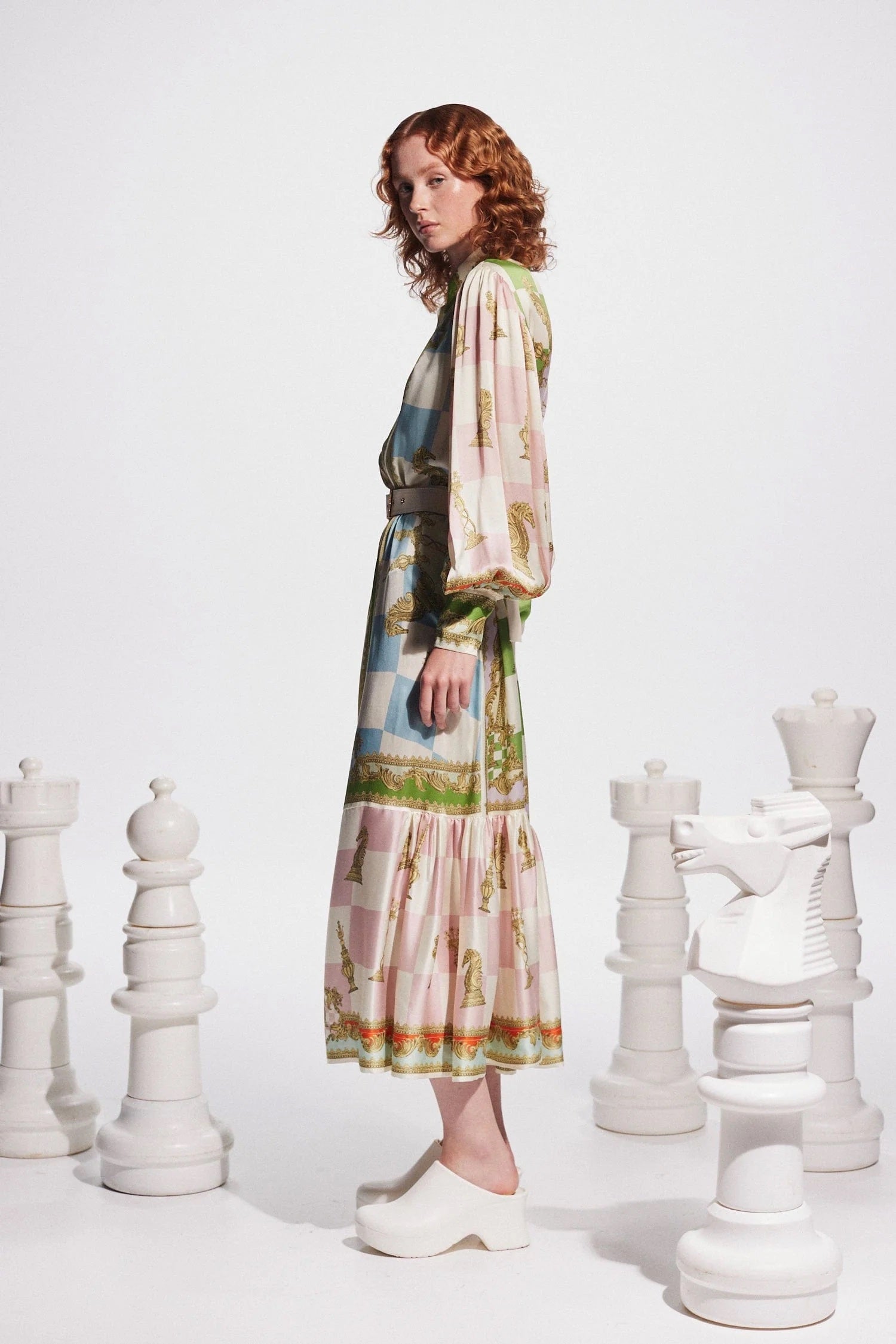 ALÉMAIS Checkmate Silk Shirtdress in Multi | The New Trend