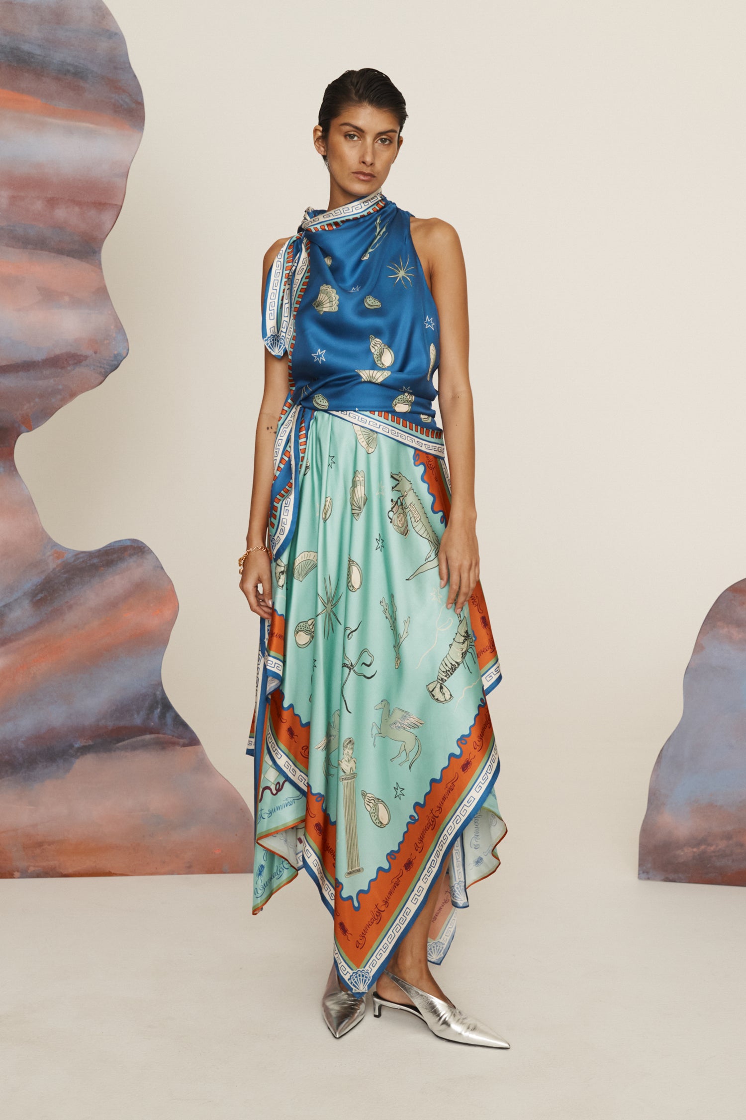 ALÉMAIS SURREALIST SUMMER SCARF MIDI DRESS FROM THE NEW TREND