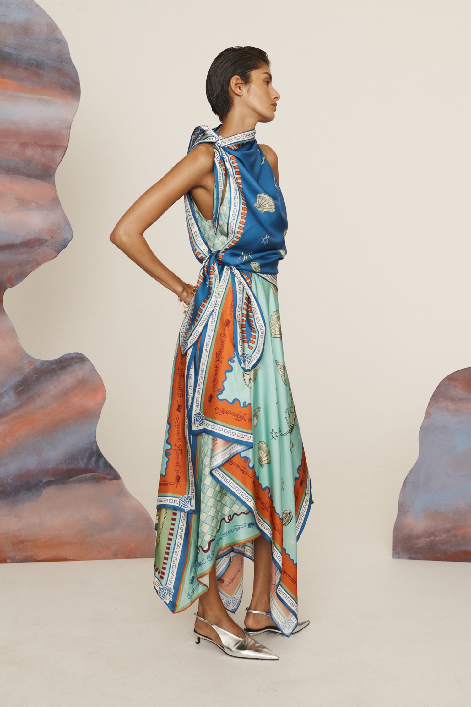 ALÉMAIS SURREALIST SUMMER SCARF MIDI DRESS FROM THE NEW TREND