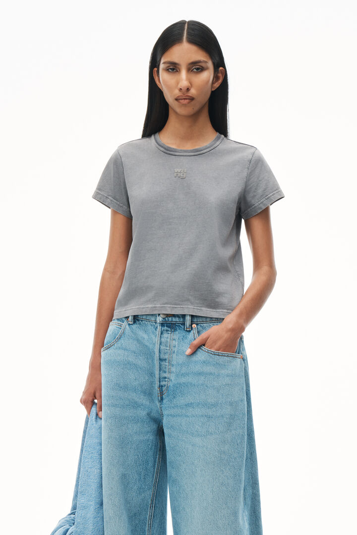 The Alexander Wang Essential Jersey Shrunk Tee with Puff Logo & Bound Neck in Acid Fog available at The New Trend. 