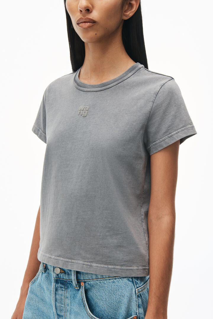 The Alexander Wang Essential Jersey Shrunk Tee with Puff Logo & Bound Neck in Acid Fog available at The New Trend. 