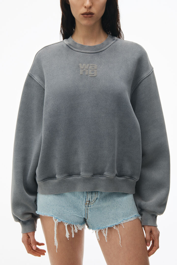 The Alexander Wang Essential Terry Crew Sweatshirt in Acid Fog available at The New Trend.