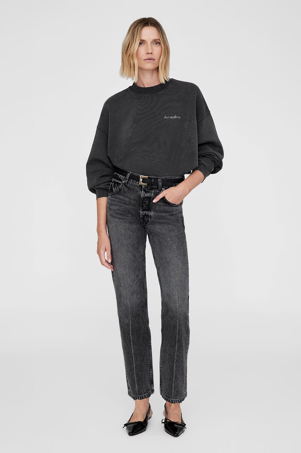 ANINE BING JACI SWEATSHIRT LYRICS IN WASHED BLACK | THE NEW TREND