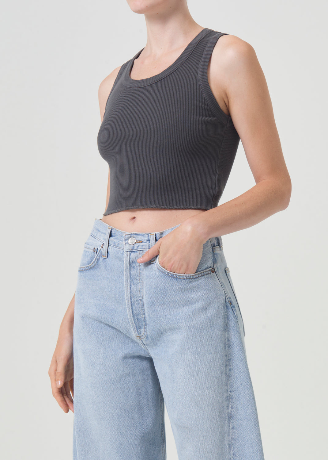 Agolde Cropped Poppy Tank in Raven available at The New Trend Australia