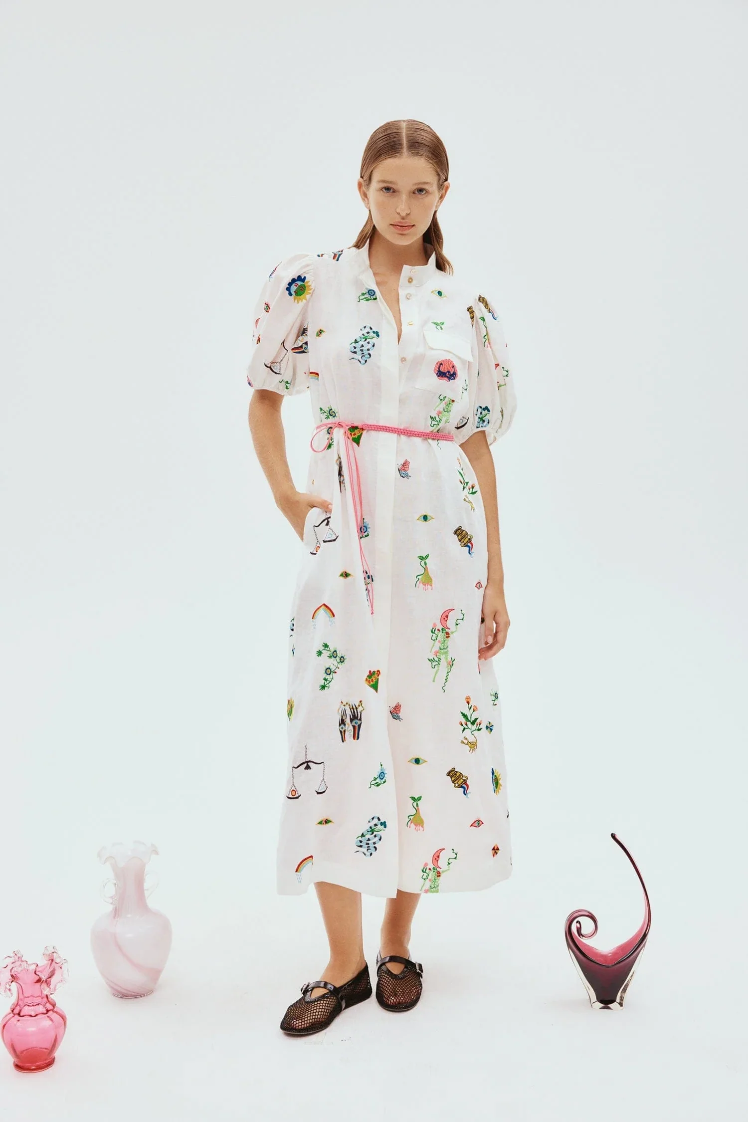 Alémais Embroidered Shirtdress in Cream available at The New Trend.