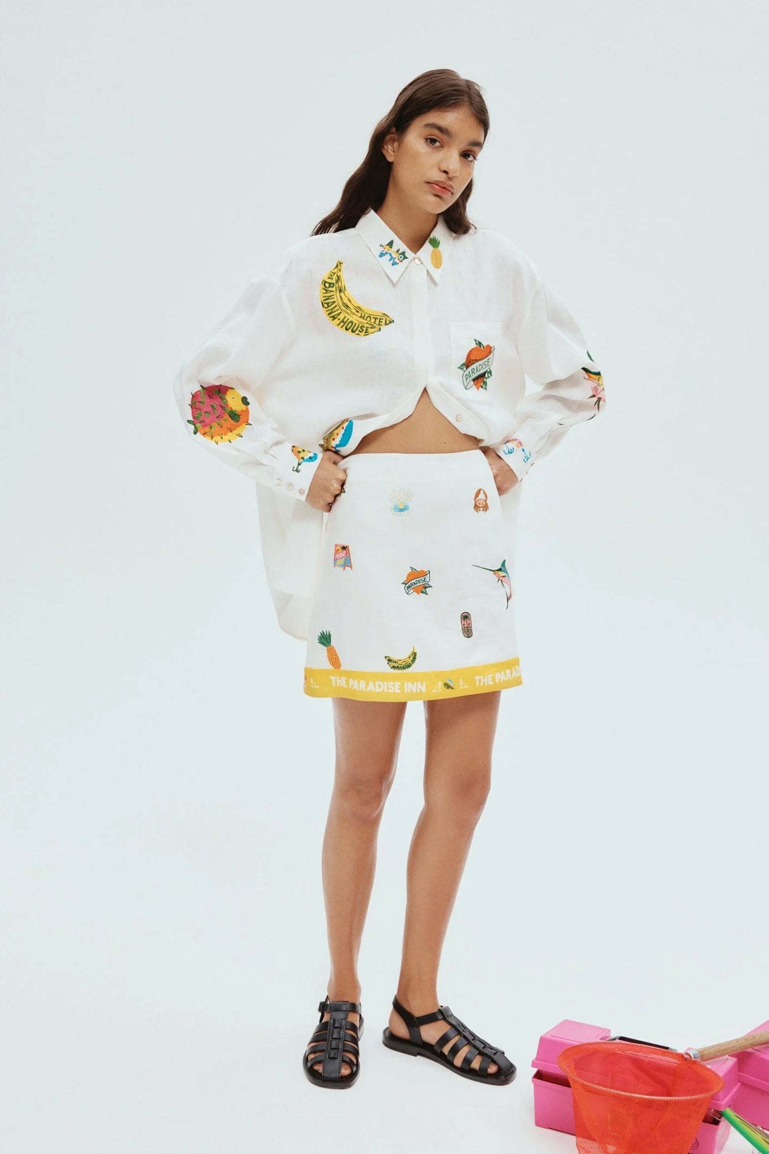 Alemais Blue Marlin Embroidered Skirt in Cream available at The New Trend Australia.
