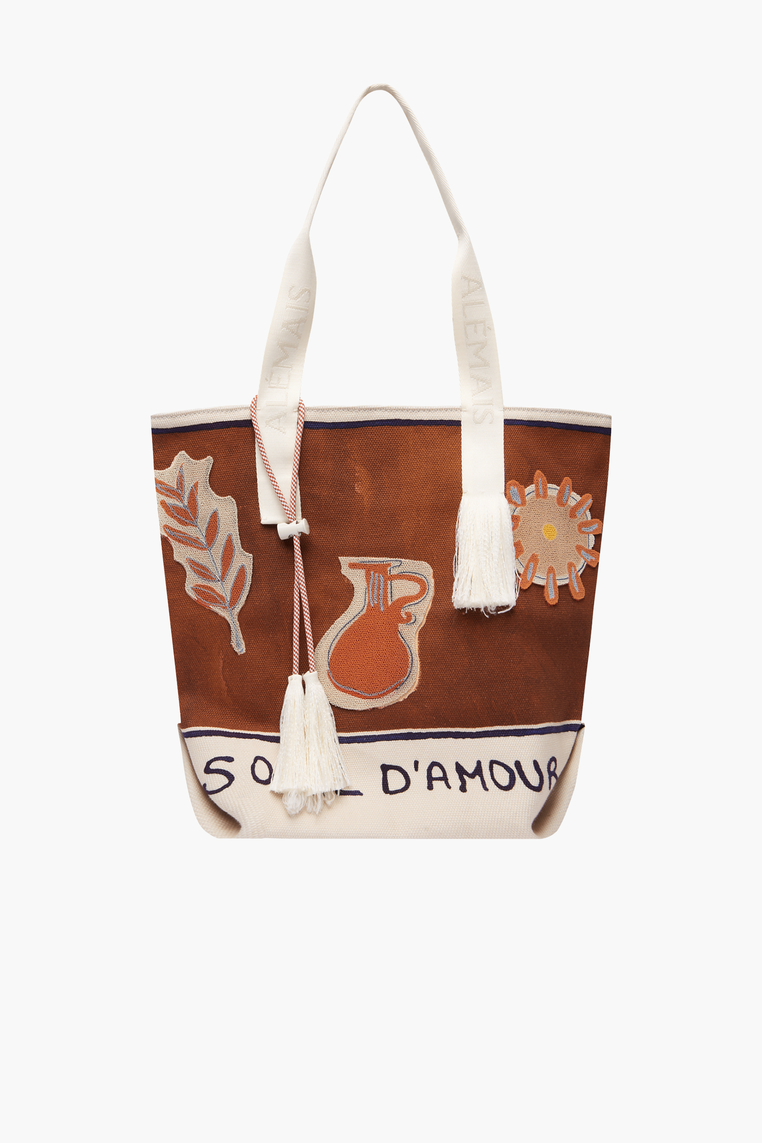 ALÉMAIS SOLEIL D'AMOUR PATCH SHOPPER TOTE IN RUST | THE NEW TREND