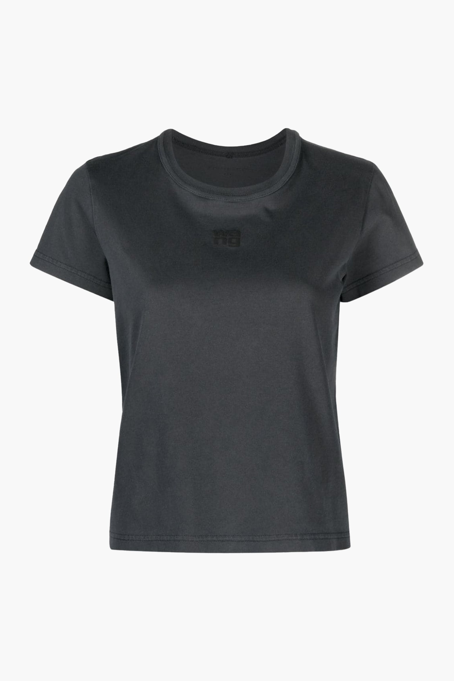 The Alexander Wang Esssential JSY Shrunk Tee W Puff Logo And Bound Neck in Soft Obsidian available at The New Trend Australia