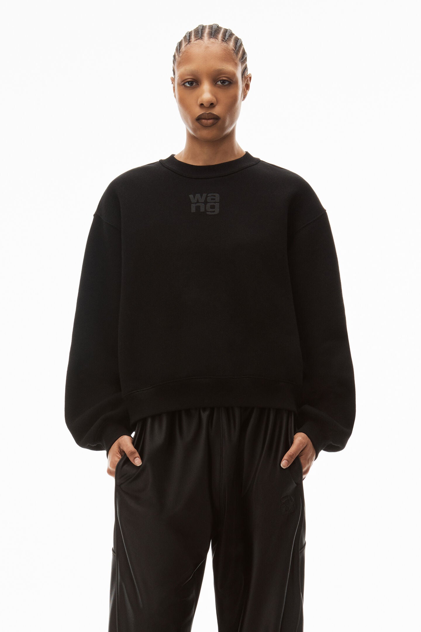 Alexander Wang Essential Terry Crew Sweatshirt With Puff Logo in Black available at TNT The New Trend Australia.