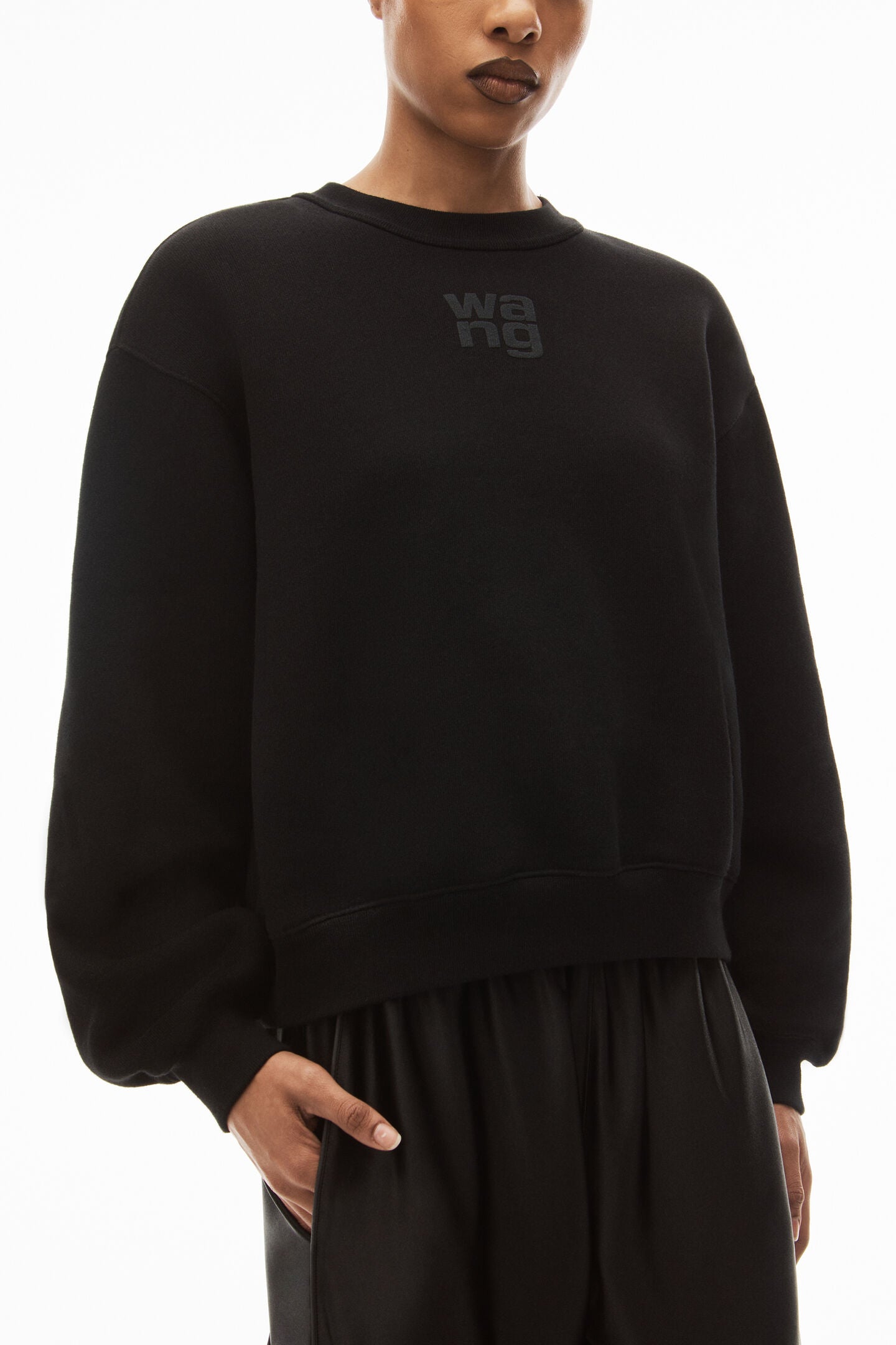 Alexander Wang Essential Terry Crew Sweatshirt With Puff Logo in Black available at TNT The New Trend Australia.