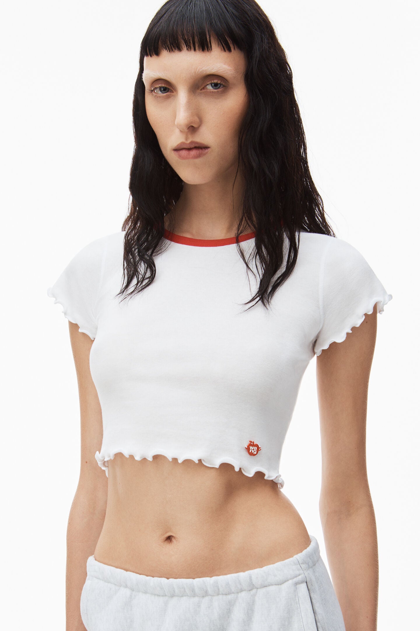 Alexander Wang Lettuce Hem Crew Neck Baby Tee in White available at The New Trend Australia