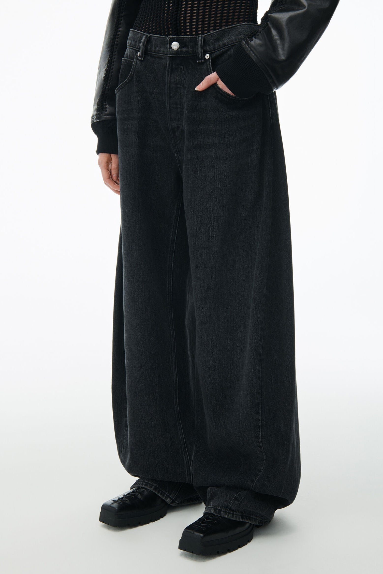 The Alexander Wang Oversized Rounded Low Rise Jean in Grey Aged available at The New Trend Australia