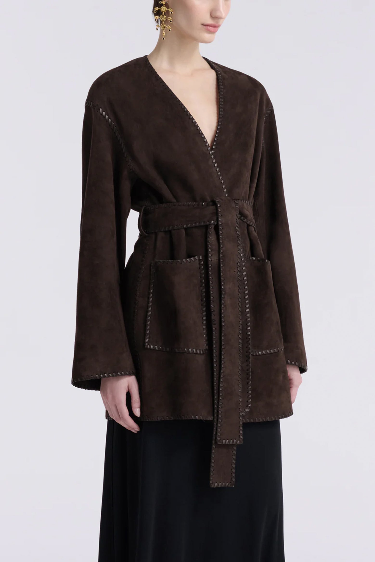 Anika Jacket in Mocha Suede by Nour Hammour available at The New Trend