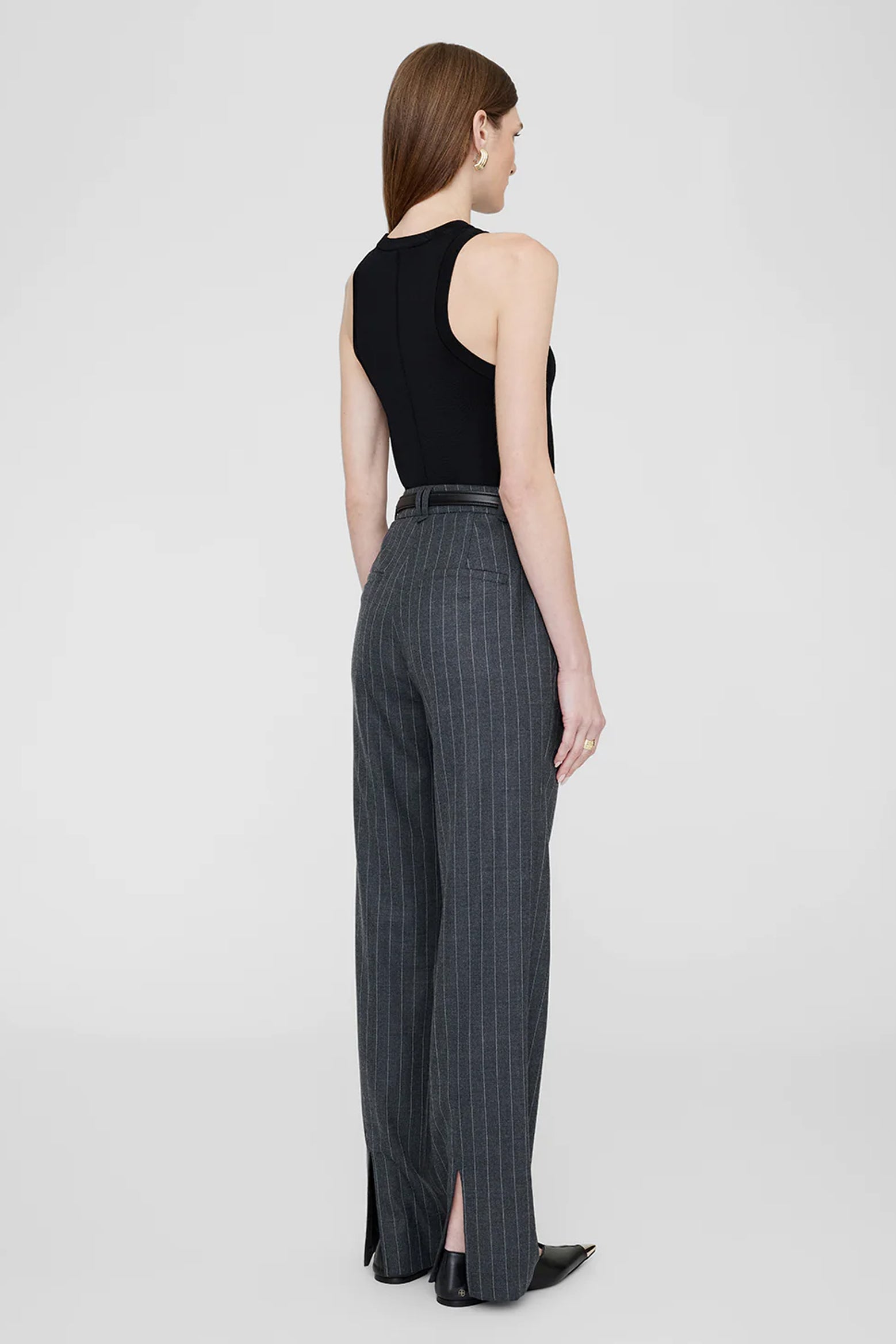 Anine Bing Drew Pant in Grey Pinstripe available at The New Trend Australia.