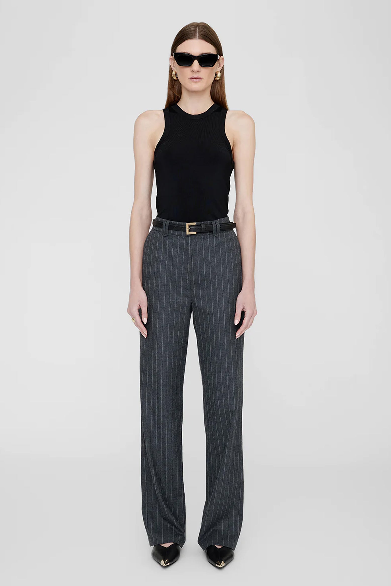 ANINE BING Drew Pant in Grey Pinstripe The New Trend