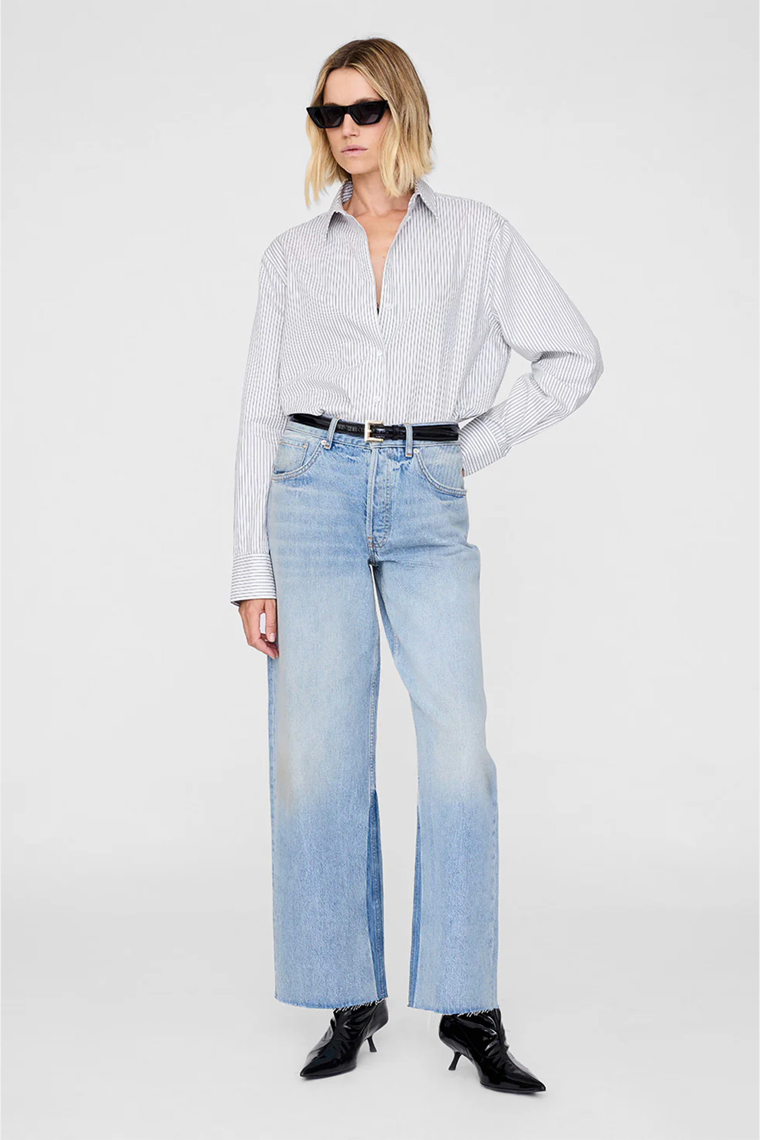 ANINE BING ESSIE SHIRT IN WHITE AND NAVY STRIPE | THE NEW TREND