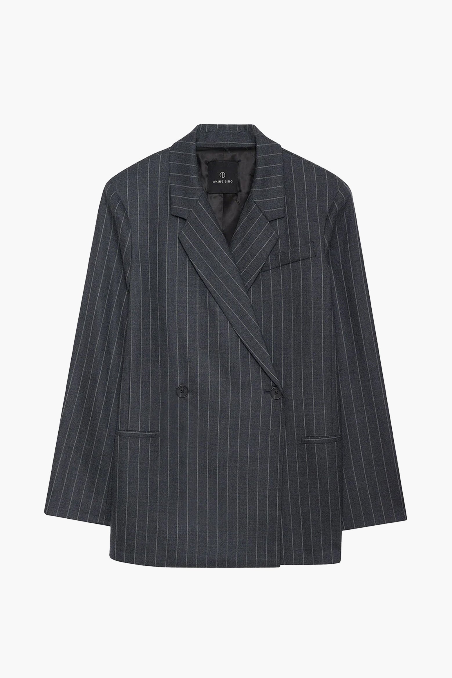 ANINE BING Kaia Blazer in Grey Pinstripe The New Trend