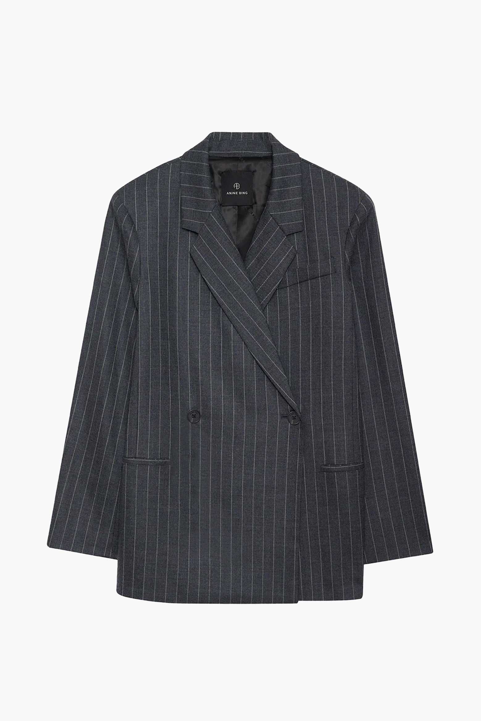 Anine Bing Kaia Blazer in Grey Pinstripe available at The New Trend Australia. 