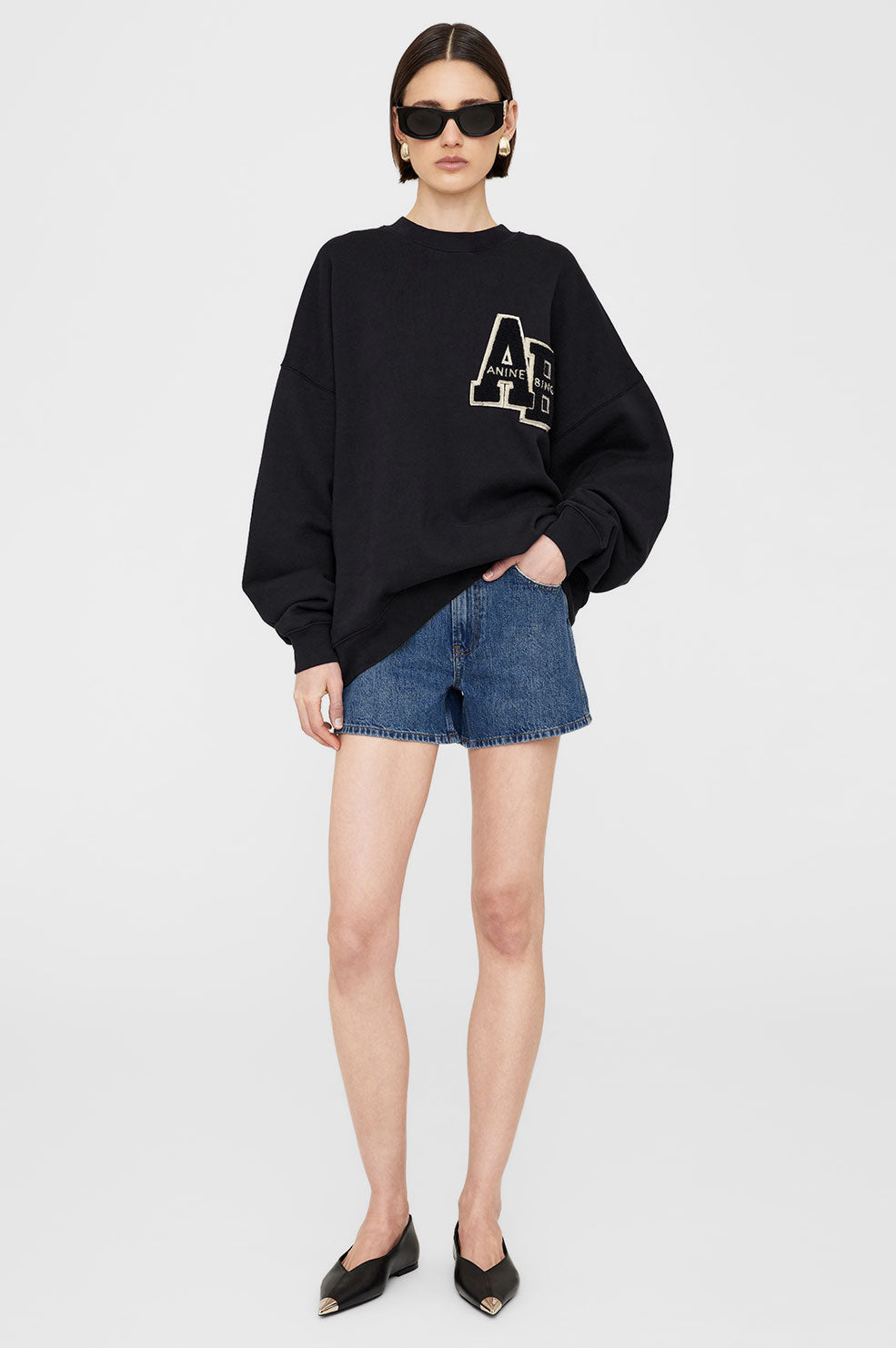 The Anine Bing Miles Sweatshirt Letterman in Black available at The New Trend Australia