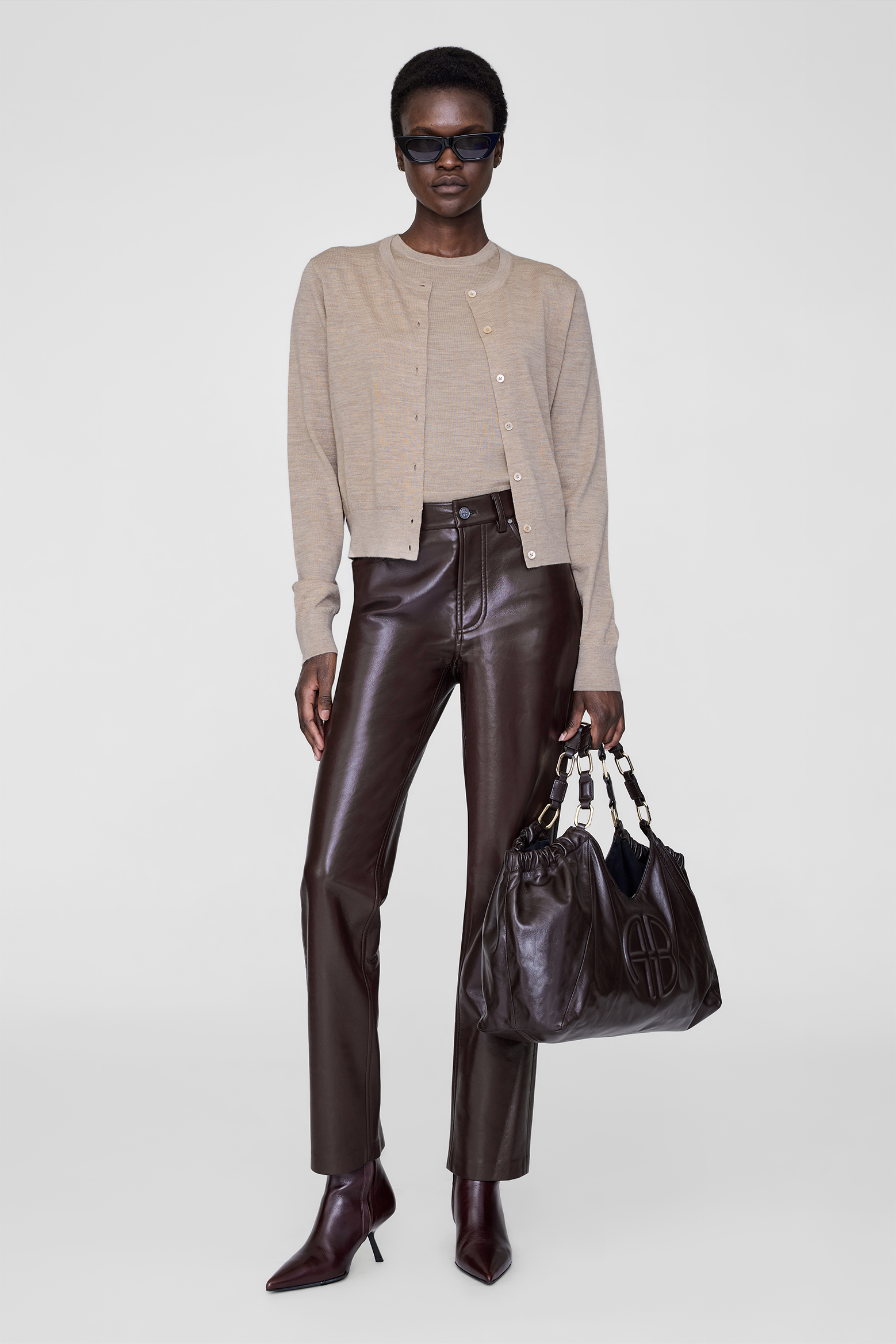 ANINE BING MONI CARDIGAN IN STONE MELANGE | THE NEW TREND