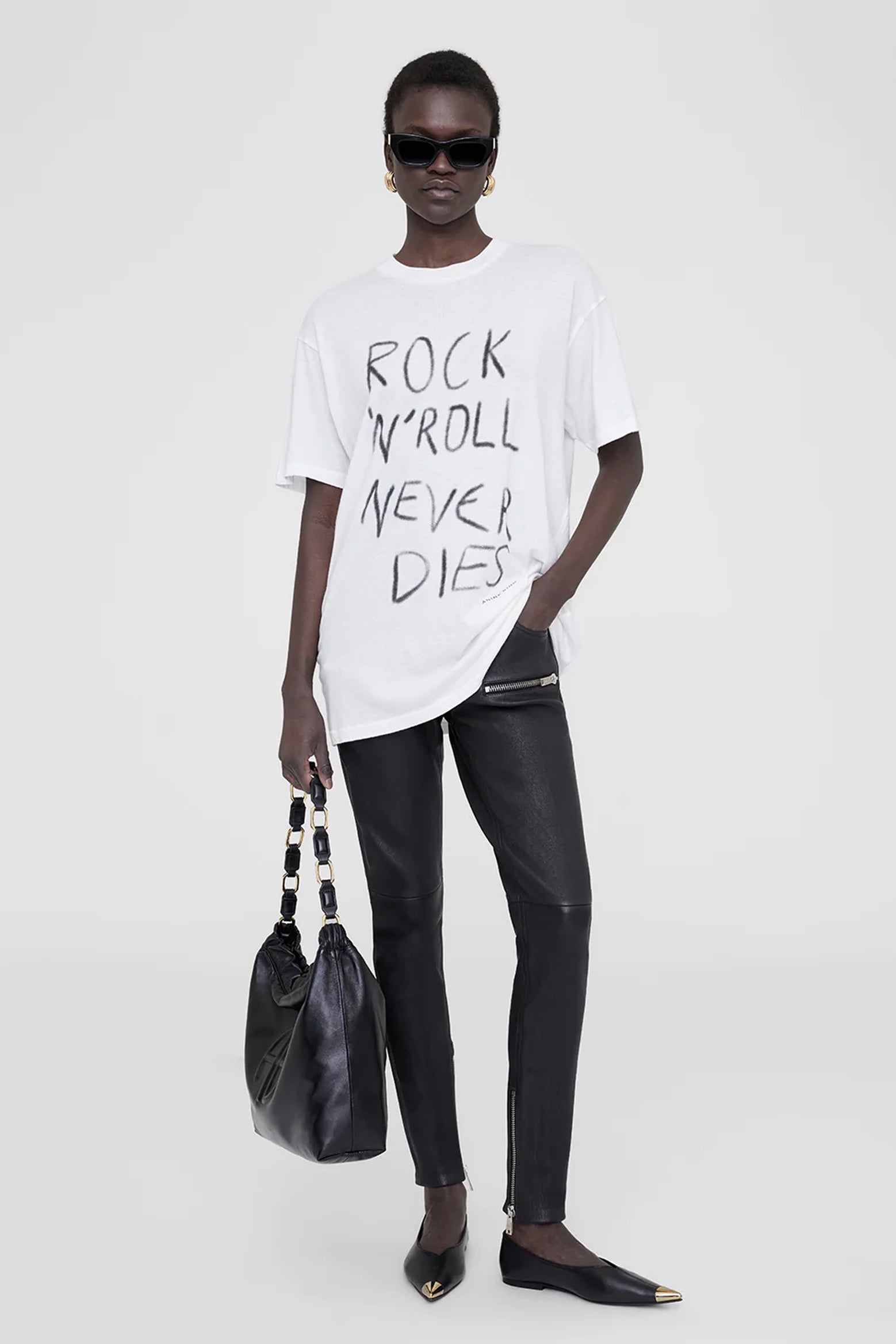 Anine Bing Walker Tee Rock N Roll in Ivory available at The New Trend Australia.