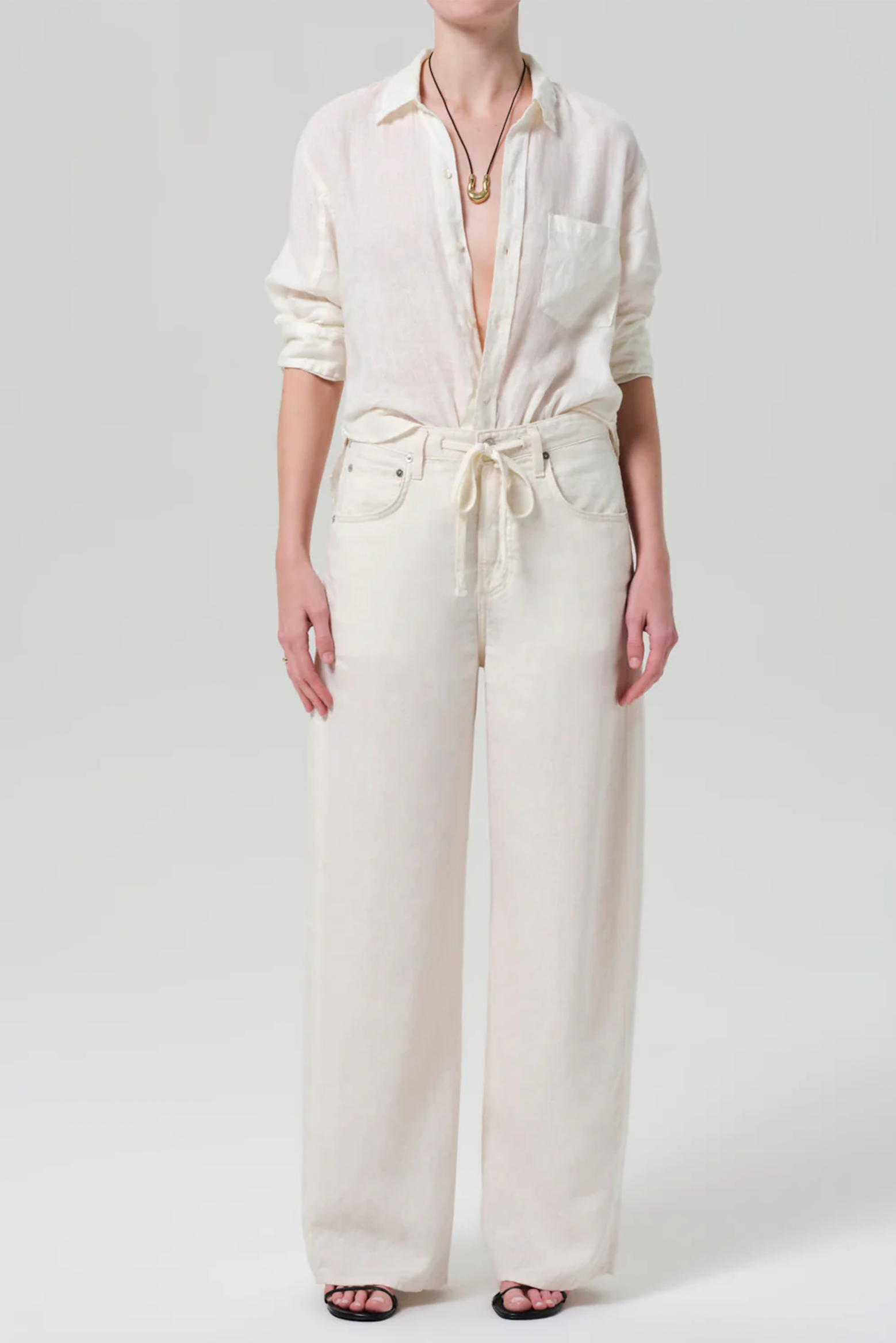 CITIZENS OF HUMANITY BRYNN DRAWSTRING LINEN TROUSER IN VANILLA | THE NEW TREND