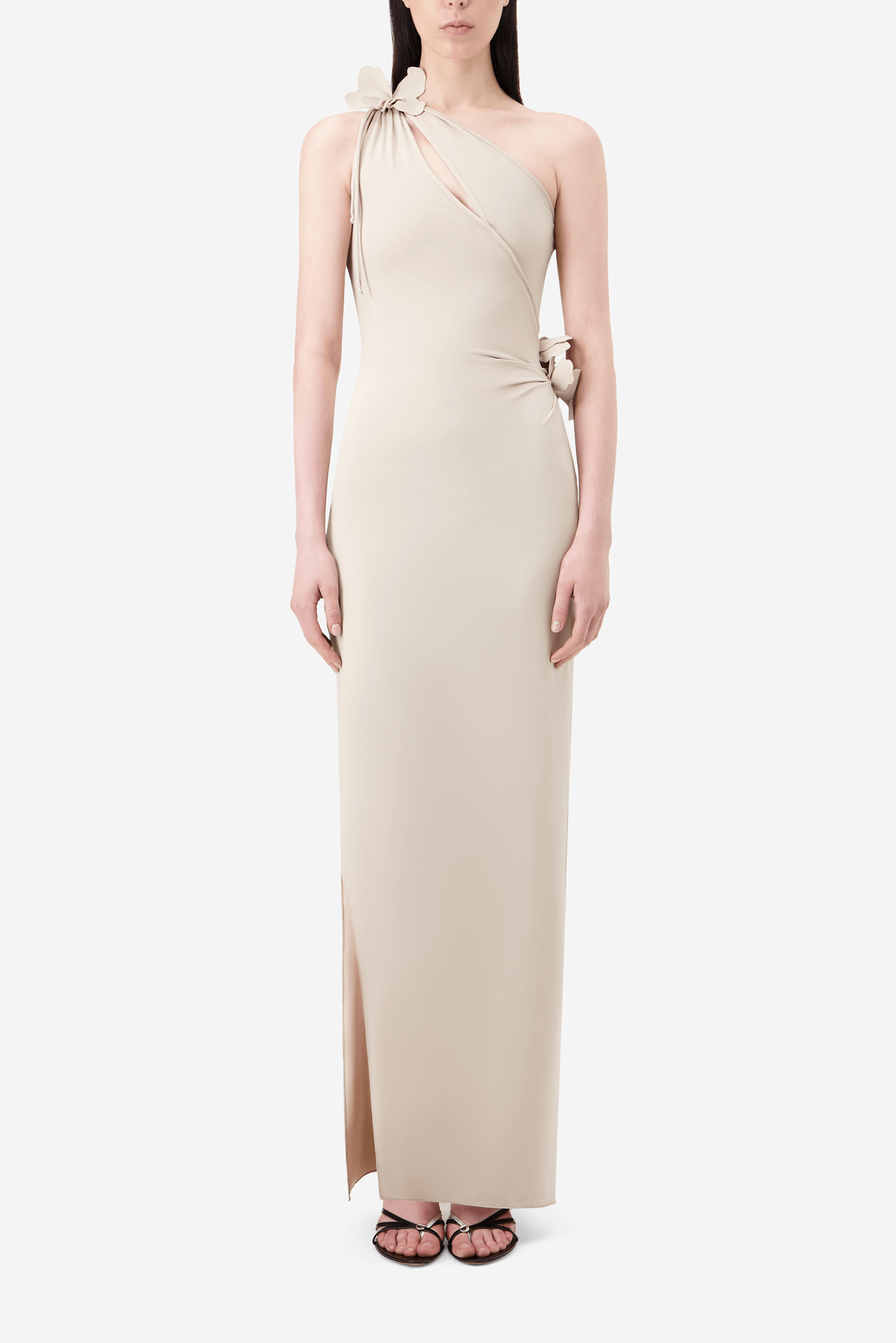 COPERNI ASYMMETRIC FLOWER GOWN IN BEIGE | THE NEW TREND