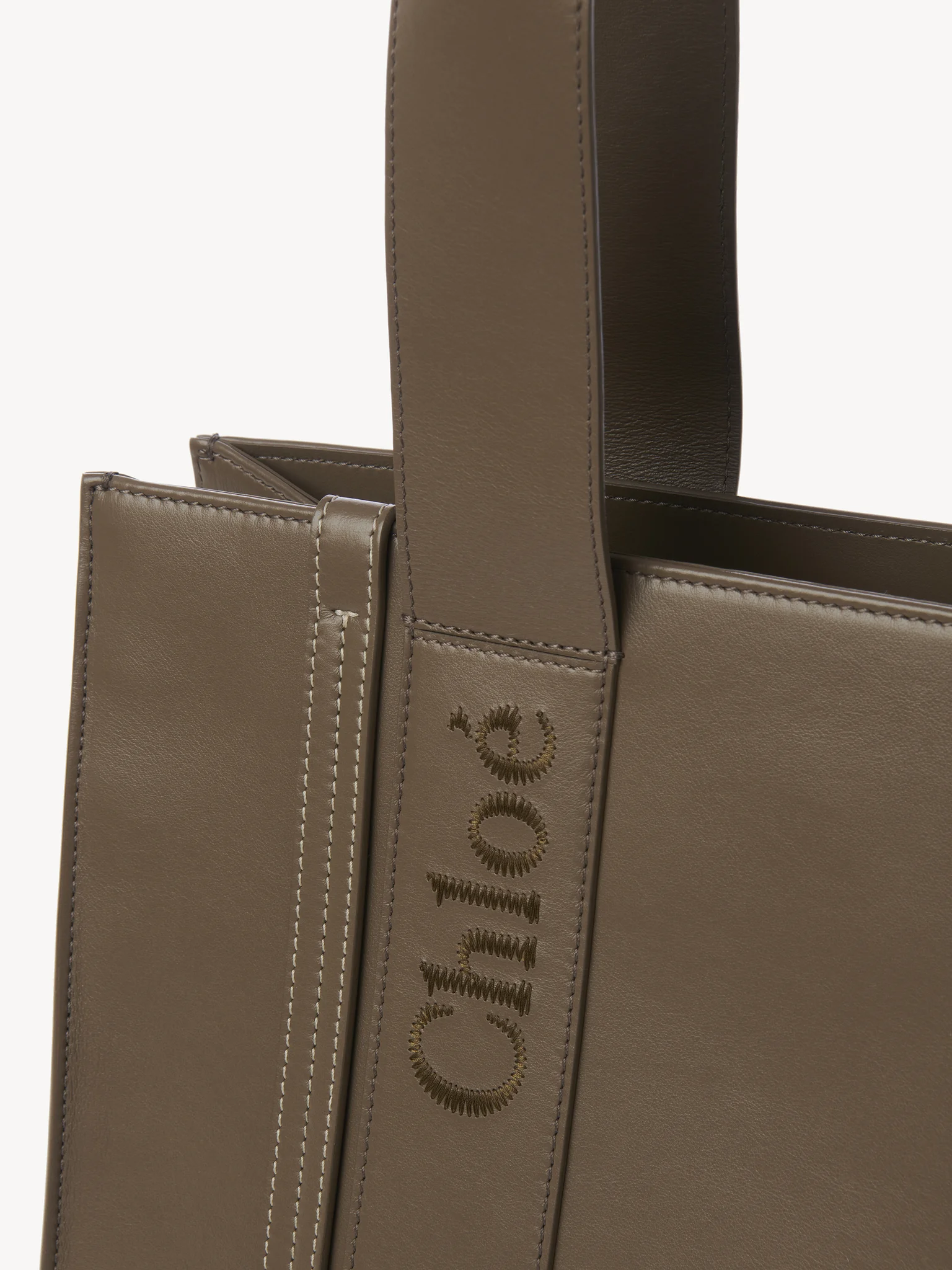 Chloe Woody Medium Leather Tote in Army Green available at TNT The New Trend Australia.