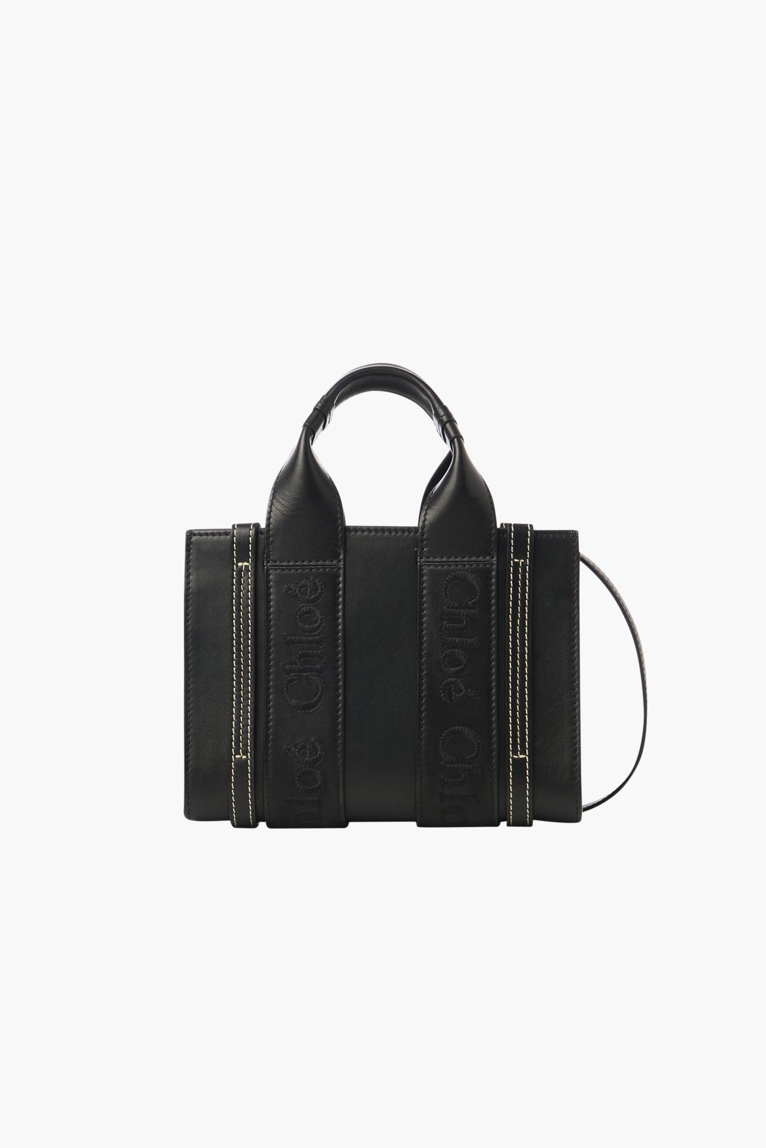 Chloe Woody Mini Leather Tote With Strap in Black available at TNT The New Trend Australia.