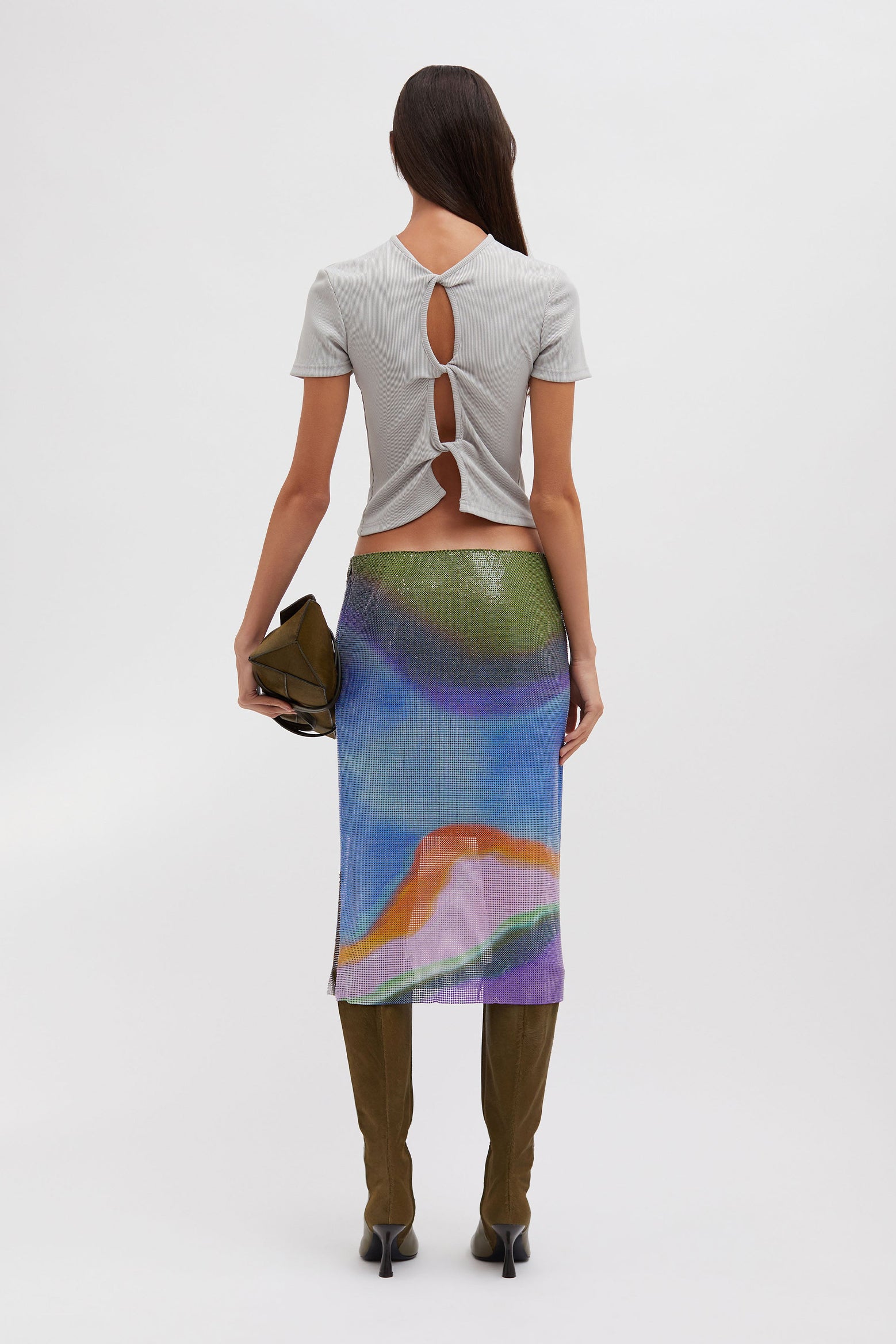 The Christopher Esber Aura Glowmesh Midi Skirt in Aura Print available at The New Trend Australia