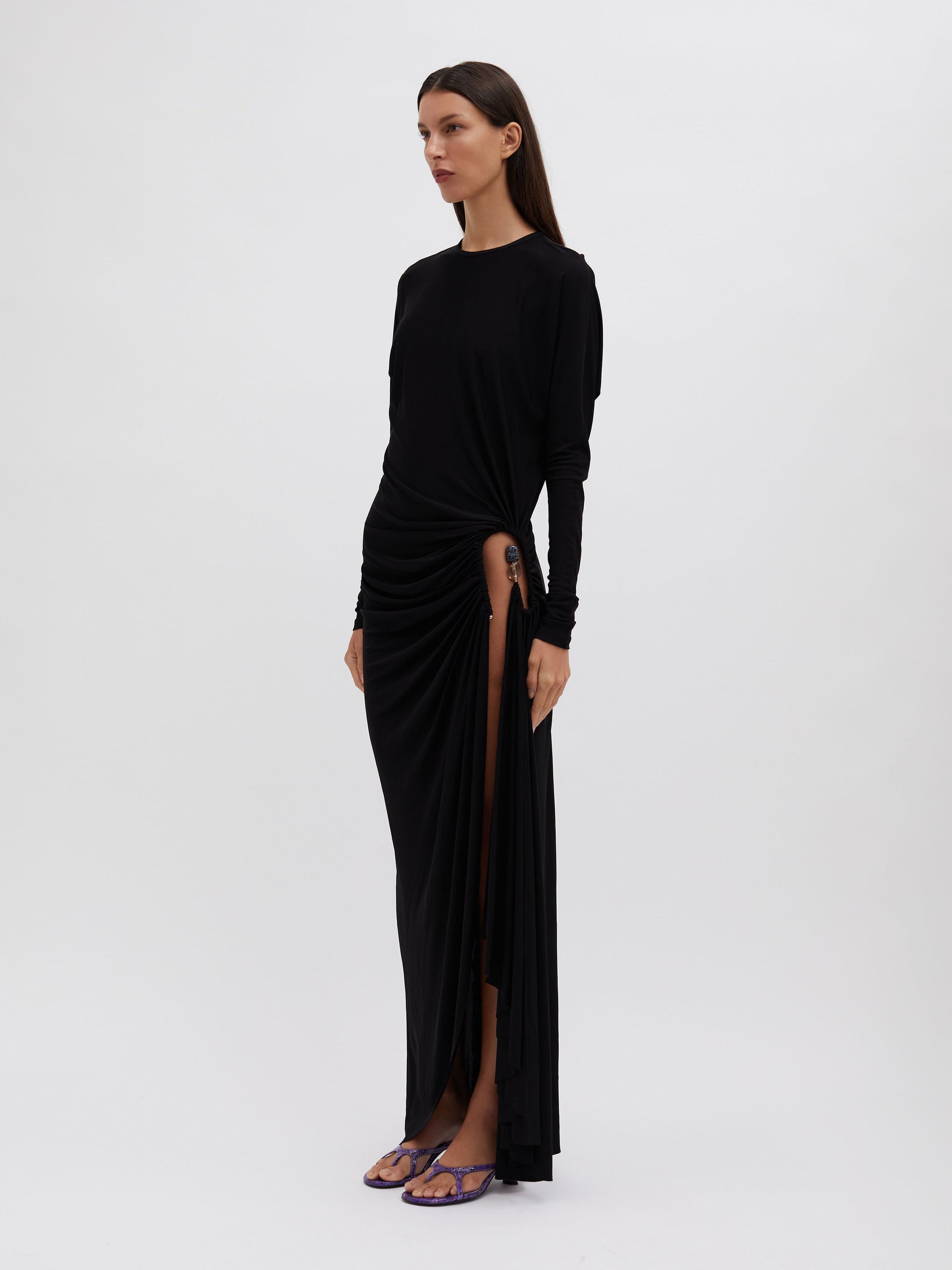 The Christopher Esber Helix Crystal Stone Long Sleeve Dress in Black available at The New Trend Australia