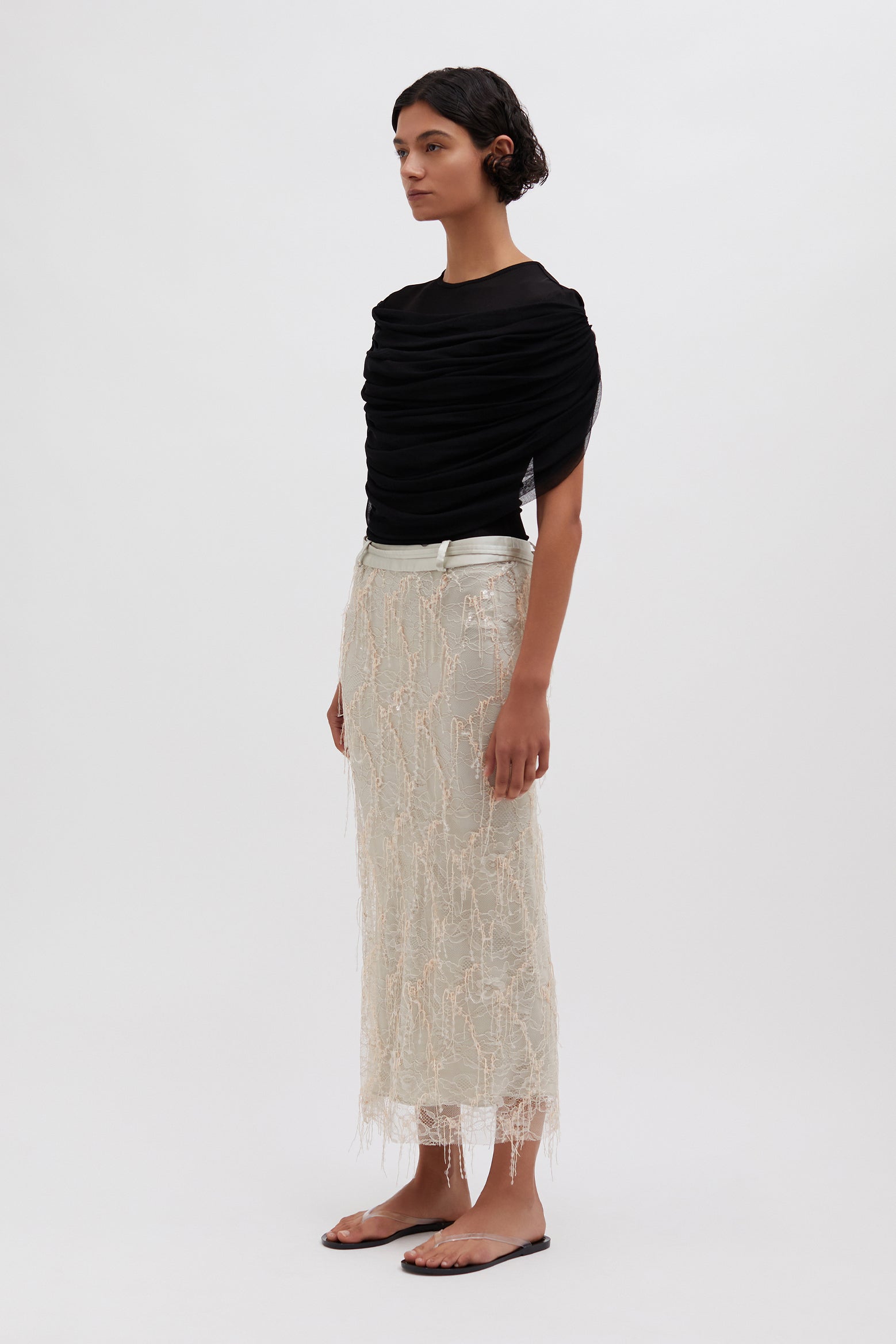 The Christopher Esber Beaded Ivy Lace Skirt in Balm available at The New Trend Australia